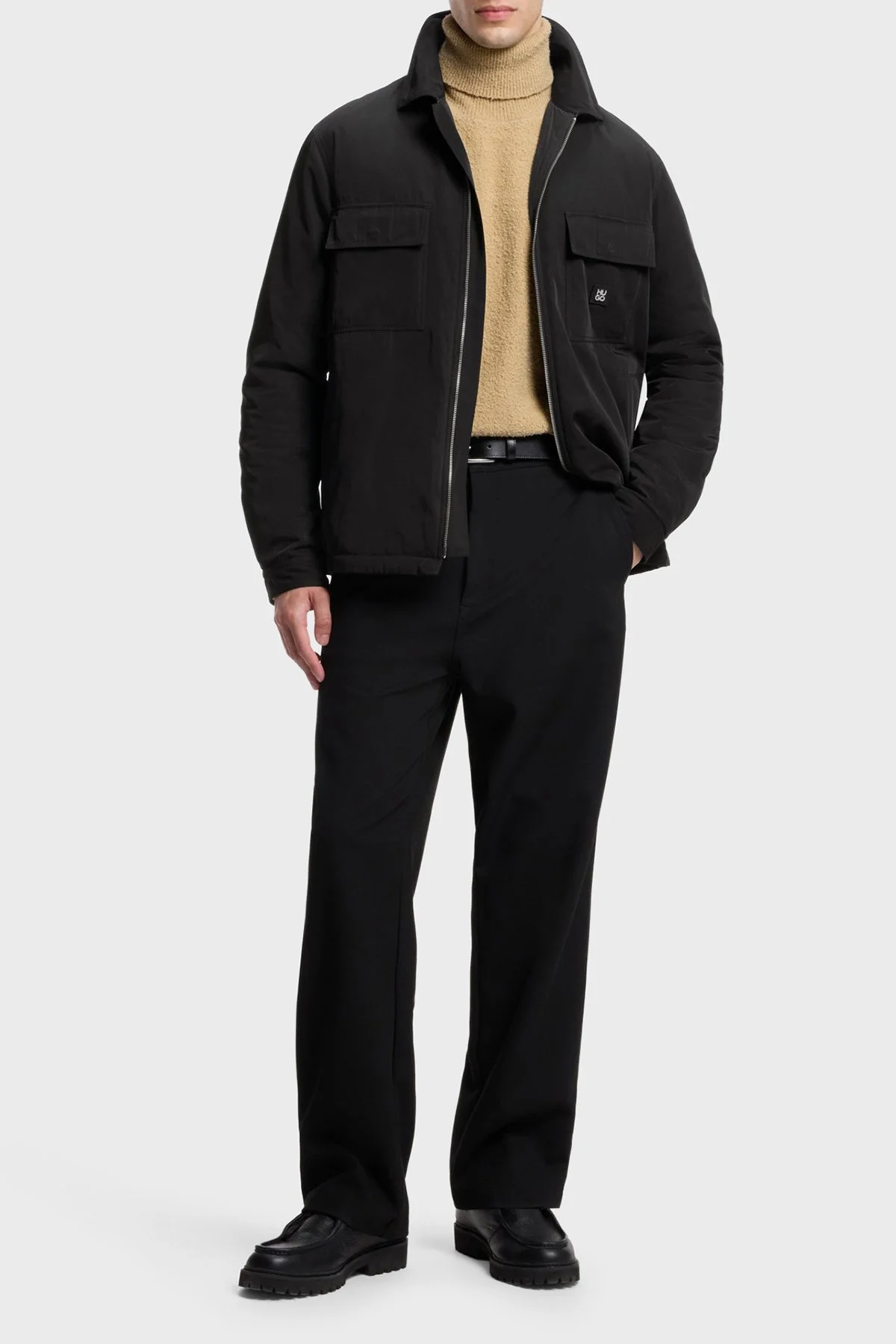 Hugo Oversize Fit Yaka Fermuarlı Erkek Gömlek 50570487 001 Siyah - 2
