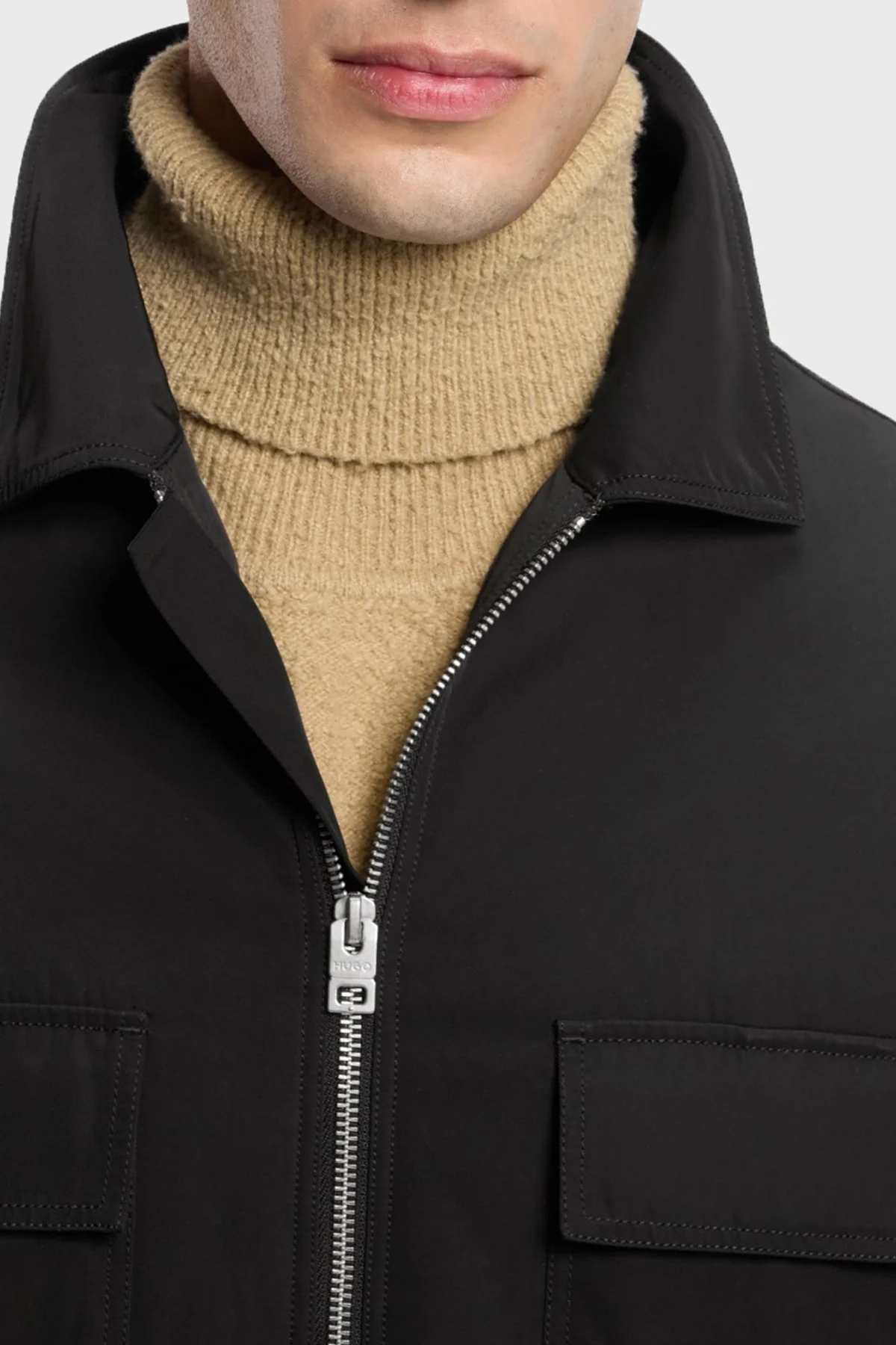 Hugo Oversize Fit Yaka Fermuarlı Erkek Gömlek 50570487 001 Siyah - 4
