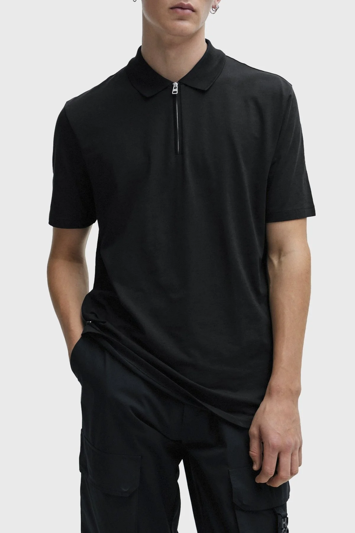 Hugo Pamuk Karışımlı Fermuarlı Erkek Polo Yaka T Shirt 50496003 001 SİYAH - 1
