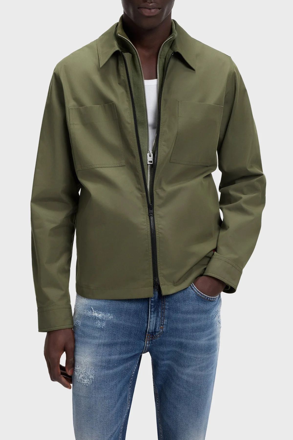 Hugo Pamuk Karışımlı Oversize Fit Fermuarlı Erkek Ceket 50556274 389 HAKİ - 1
