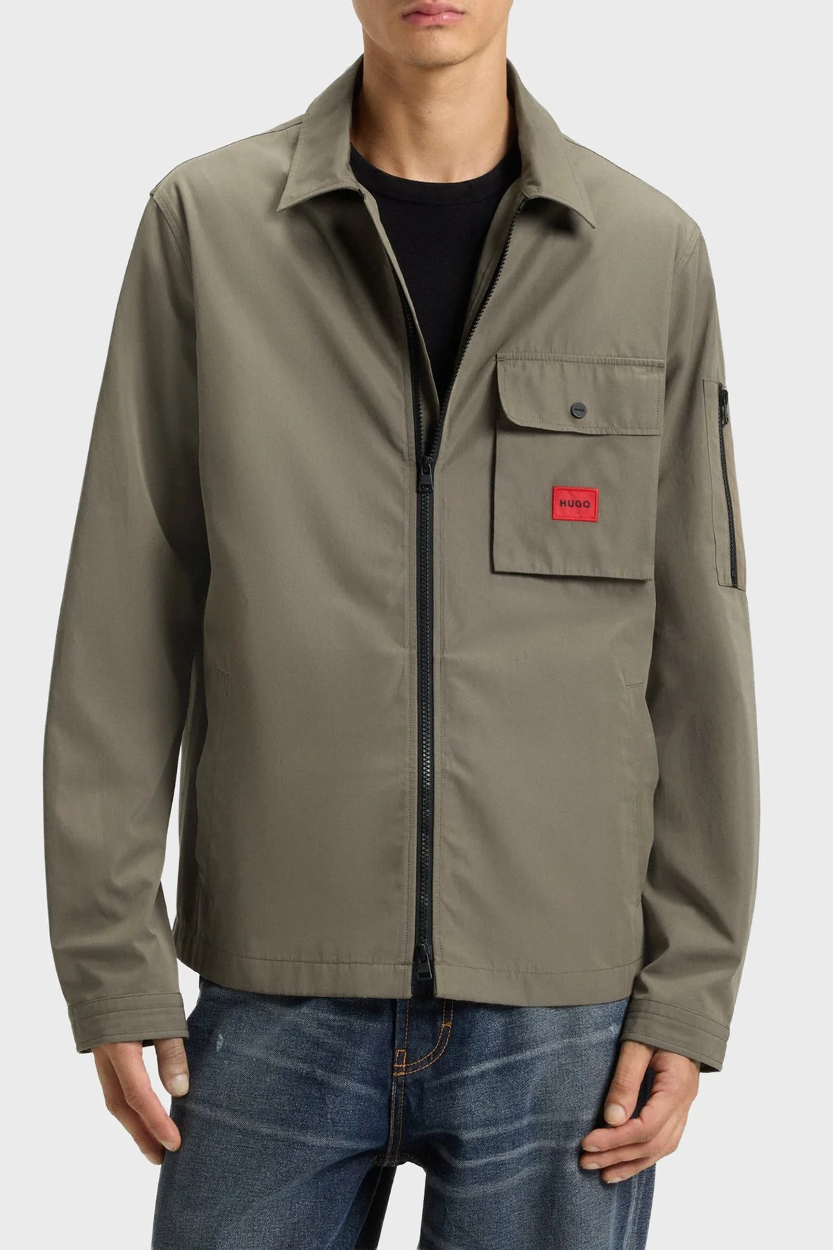 Hugo Pamuk Karışımlı Relaxed Fit Logolu Fermuarlı Kanvas Erkek Gömlek 50482701 032 HAKİ - 1