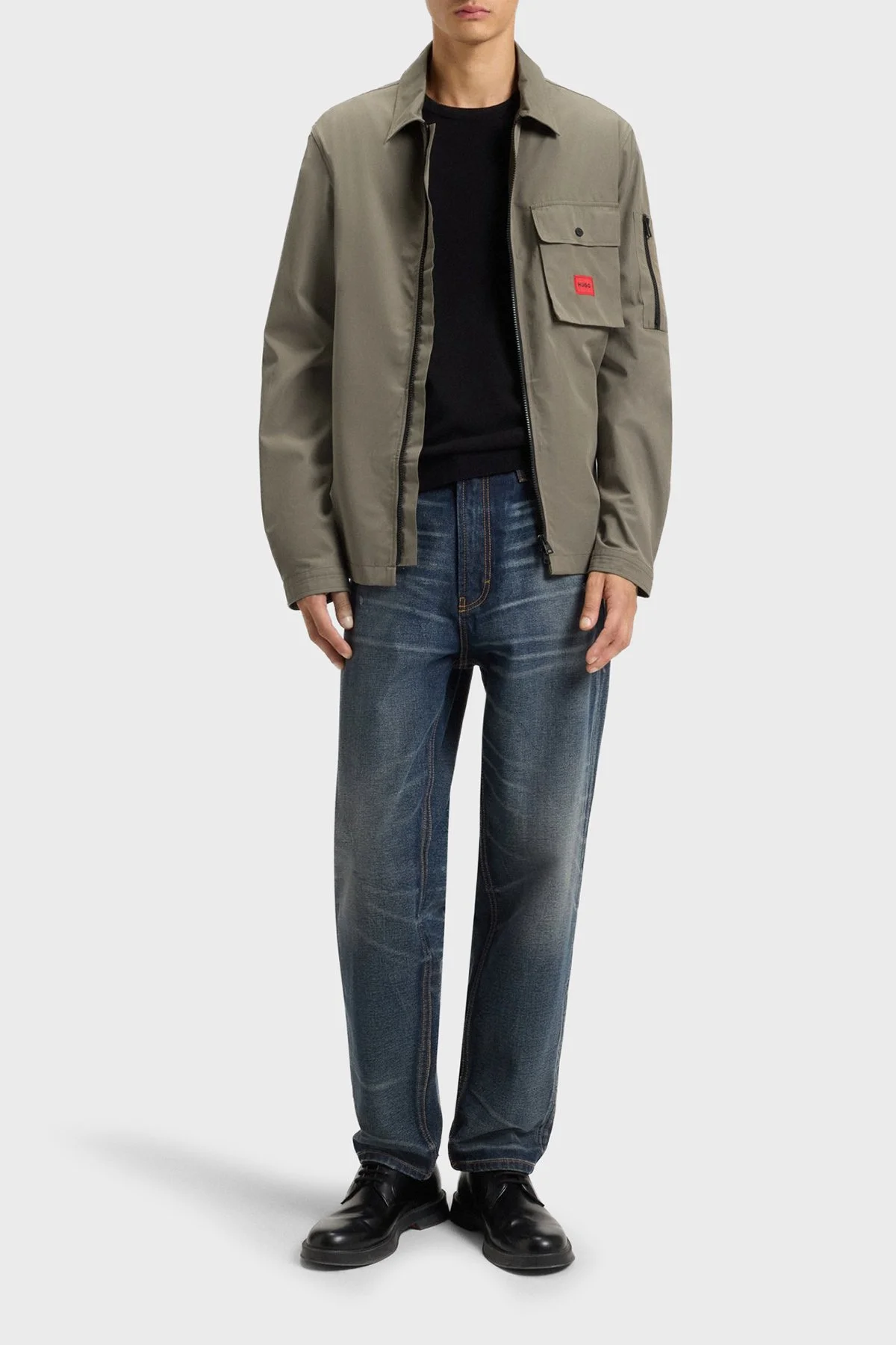 Hugo Pamuk Karışımlı Relaxed Fit Logolu Fermuarlı Kanvas Erkek Gömlek 50482701 032 HAKİ - 2