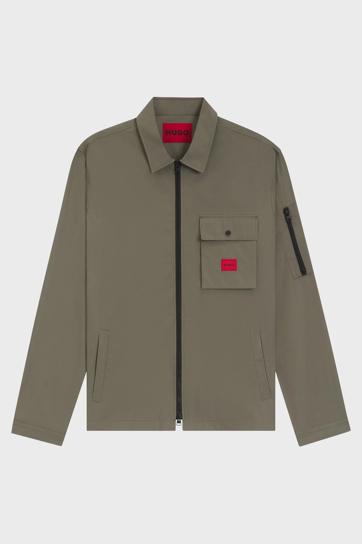 Hugo Pamuk Karışımlı Relaxed Fit Logolu Fermuarlı Kanvas Erkek Gömlek 50482701 032 HAKİ - 6