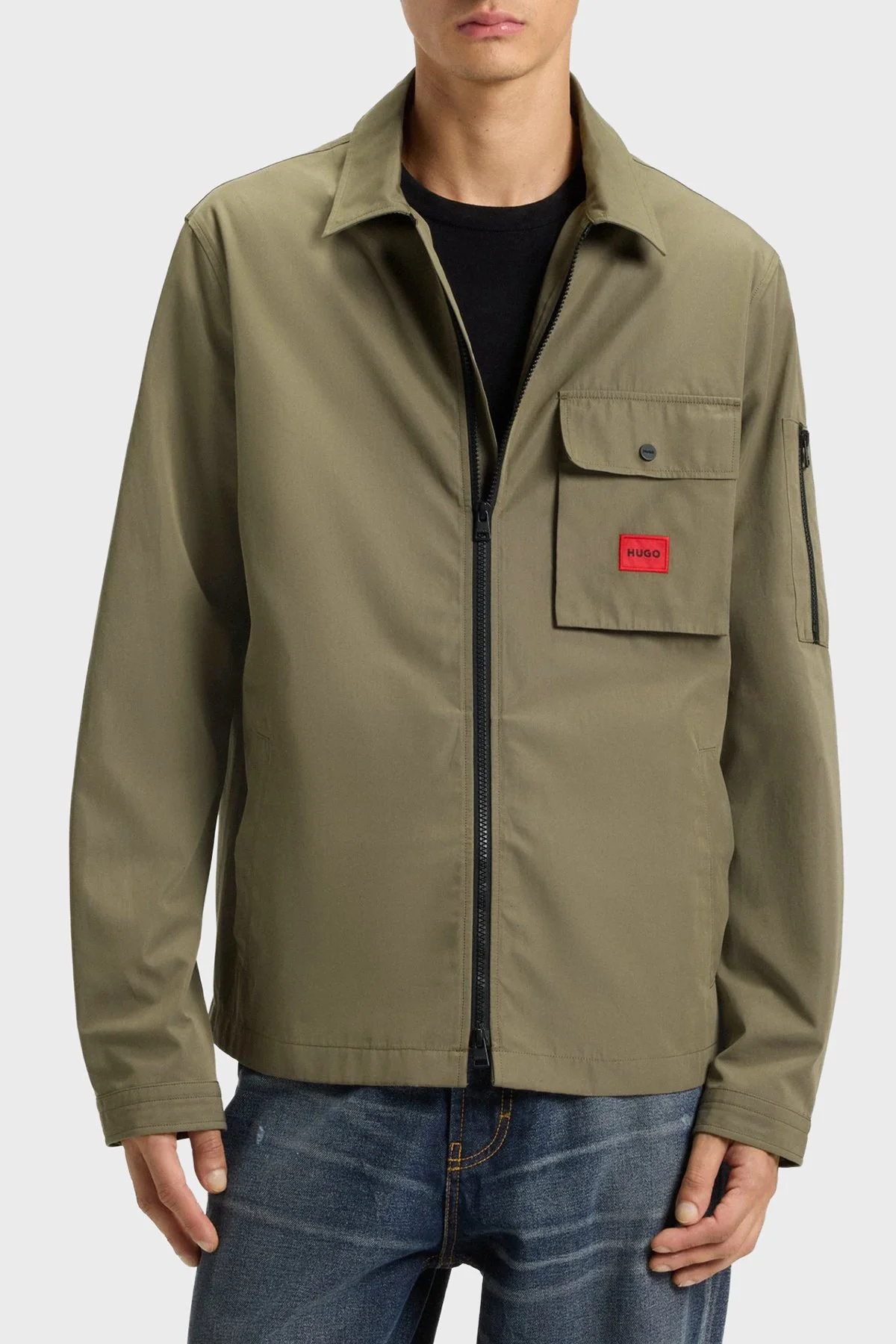 Hugo Pamuk Karışımlı Relaxed Fit Logolu Fermuarlı Kanvas Erkek Gömlek 50482701 355 HAKİ - 1