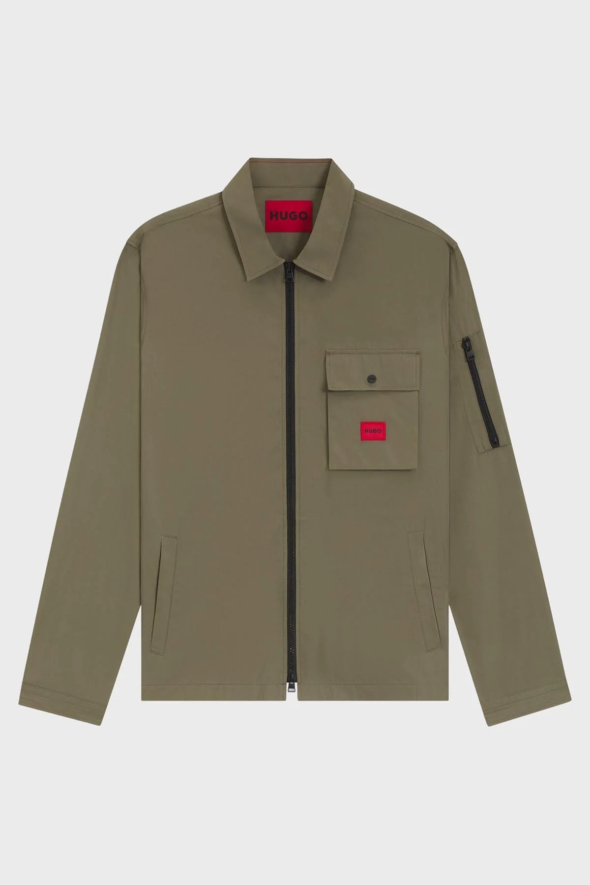 Hugo Pamuk Karışımlı Relaxed Fit Logolu Fermuarlı Kanvas Erkek Gömlek 50482701 355 HAKİ - 6