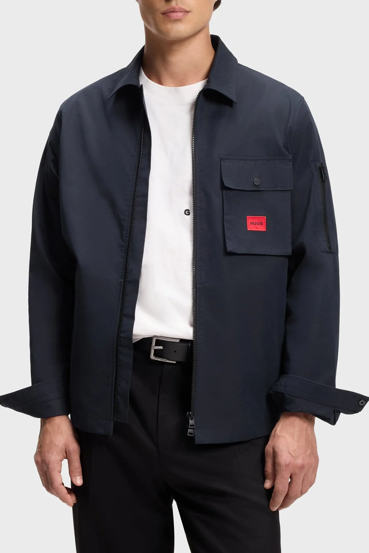 Hugo Pamuk Karışımlı Relaxed Fit Logolu Fermuarlı Kanvas Erkek Gömlek 50482701 405 Lacivert - 1