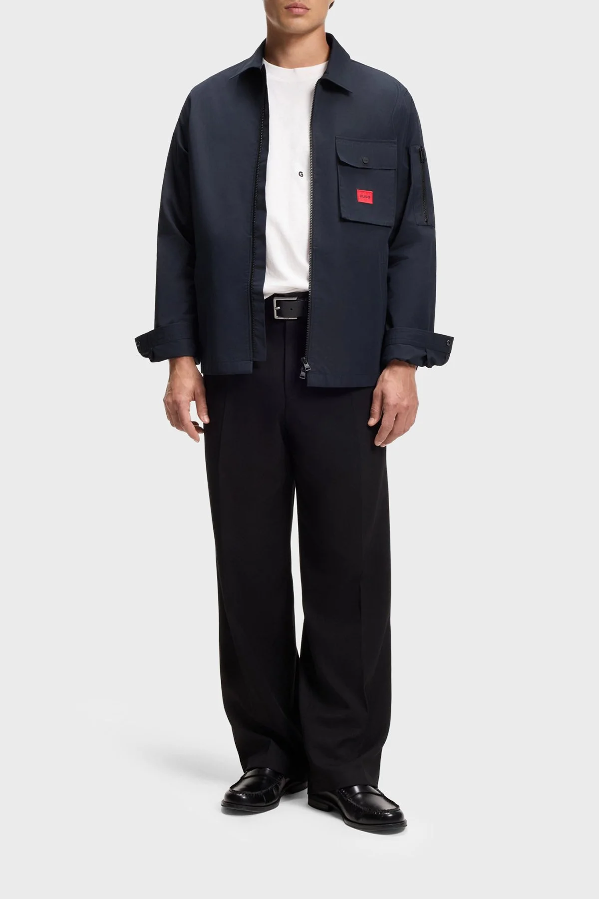 Hugo Pamuk Karışımlı Relaxed Fit Logolu Fermuarlı Kanvas Erkek Gömlek 50482701 405 Lacivert - 2