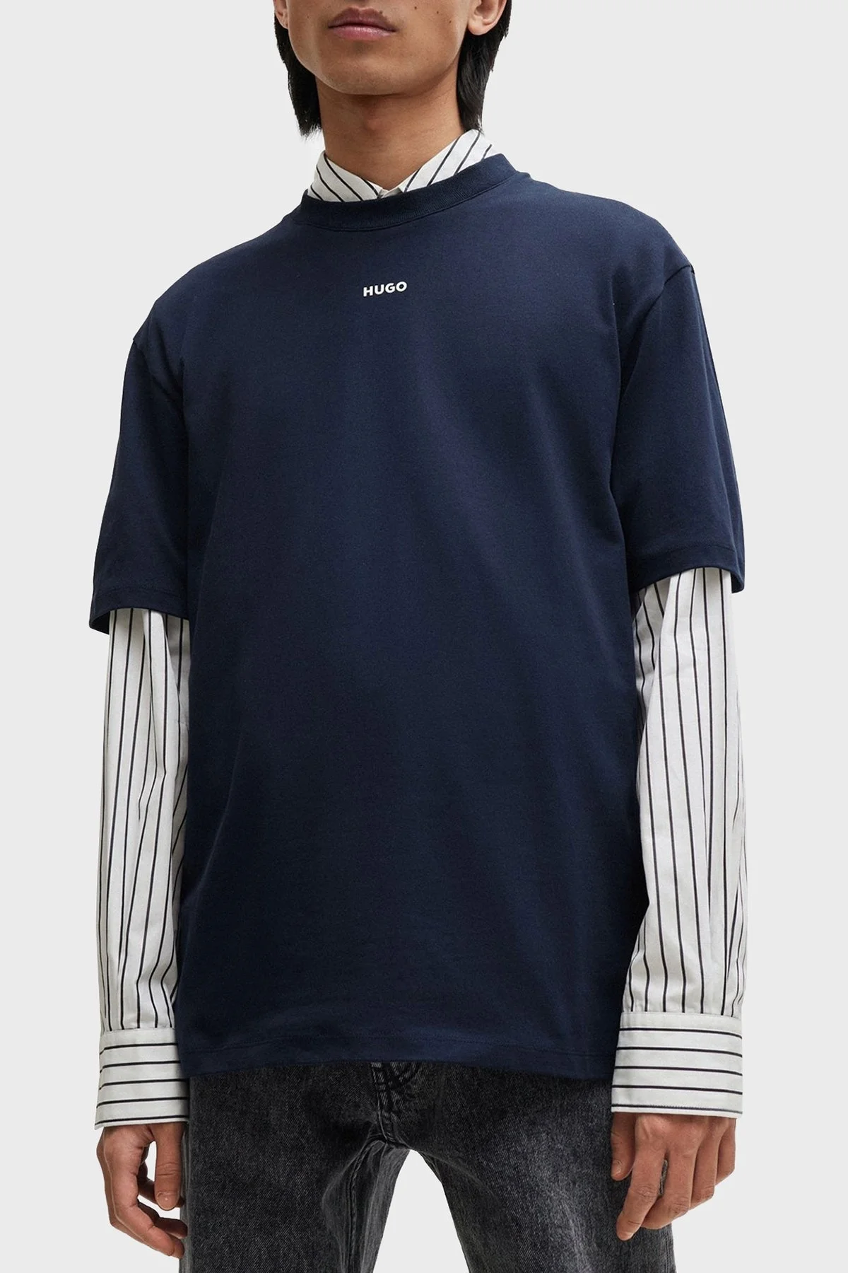 Hugo Pamuklu Bisiklet Yaka Relaxed Fit Erkek T Shirt 50488330 405 LACİVERT - 1