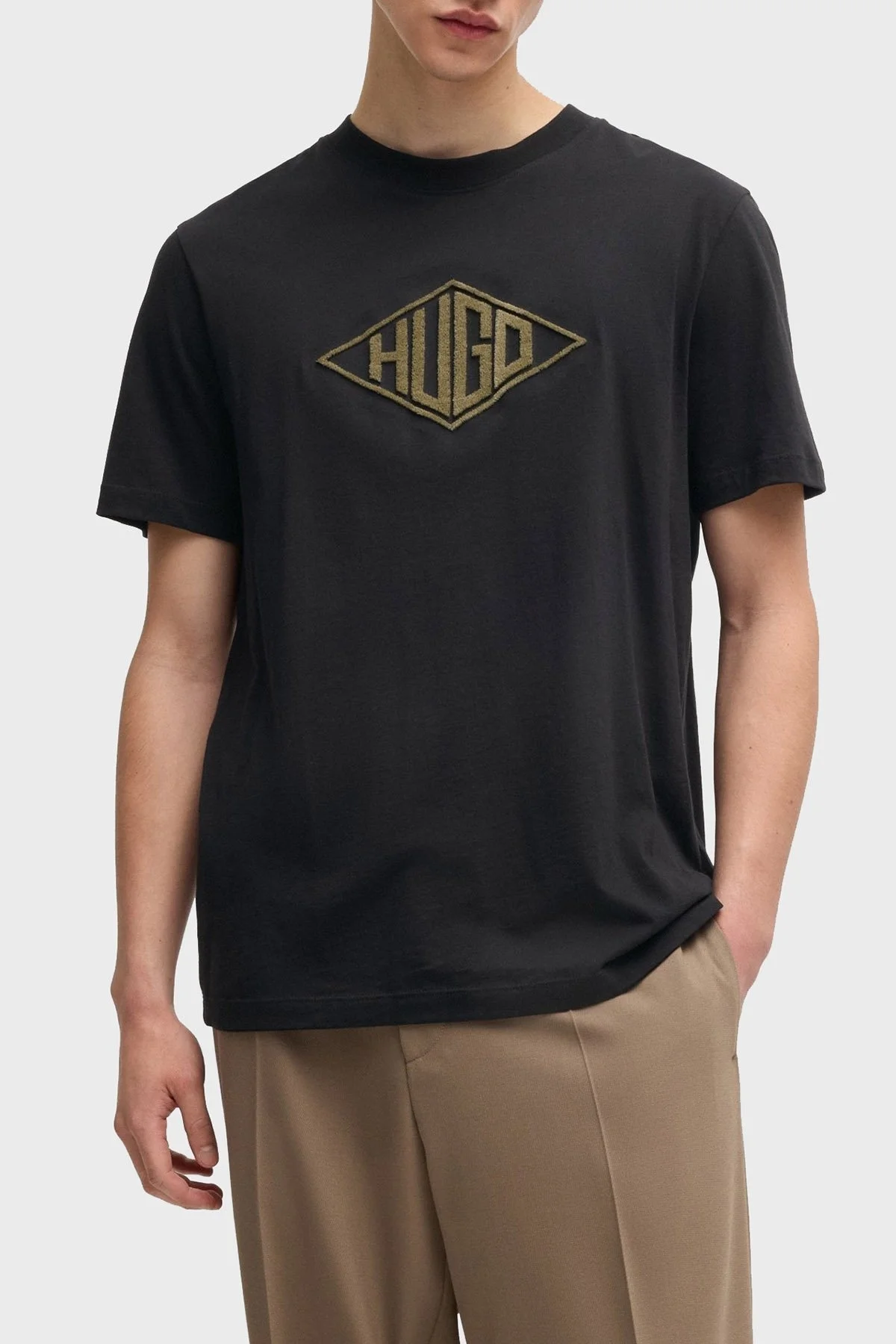 Hugo Pamuklu Geometrik Logo Nakışlı Regular Fit Bisiklet Yaka Erkek T Shirt 50534934 001 SİYAH - 1