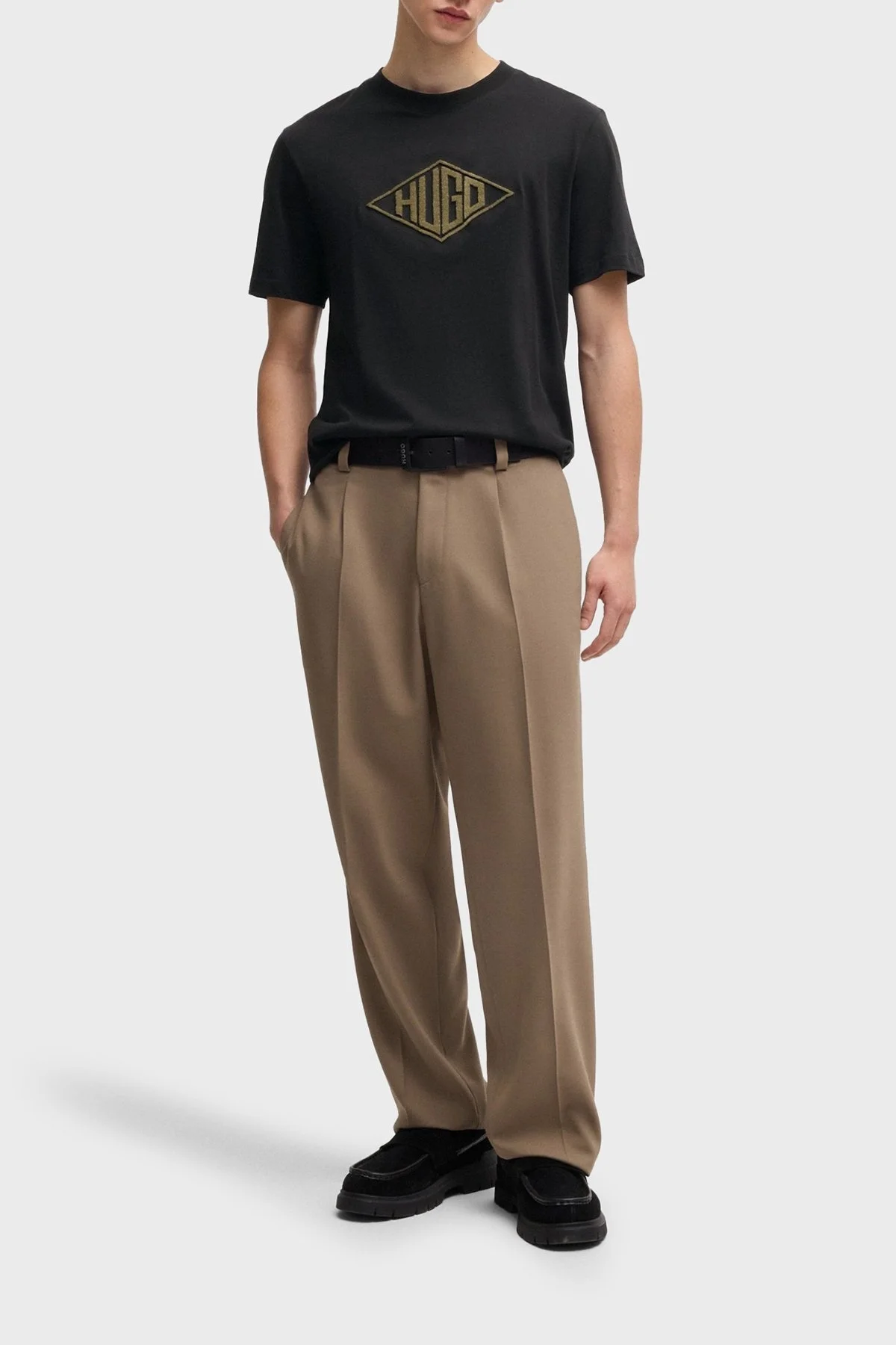 Hugo Pamuklu Geometrik Logo Nakışlı Regular Fit Bisiklet Yaka Erkek T Shirt 50534934 001 SİYAH - 2