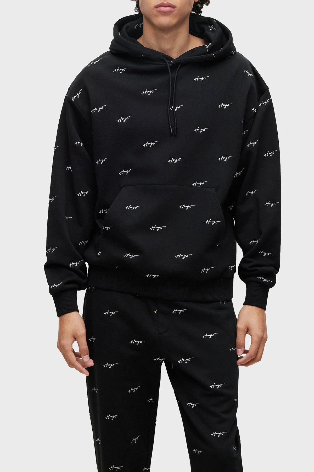 Hugo Pamuklu Havlu Kumaştan El Yazısı Logolu Cepli Relaxed Fit Erkek Sweat 50486459 001 SİYAH - 1