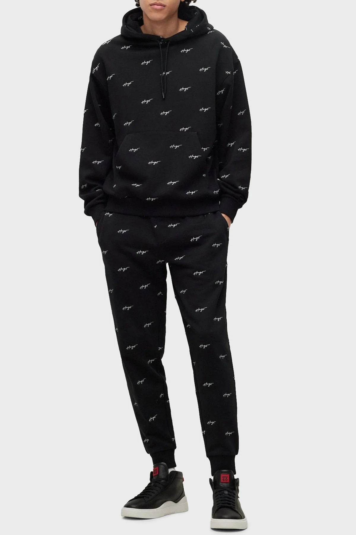 Hugo Pamuklu Havlu Kumaştan El Yazısı Logolu Cepli Relaxed Fit Erkek Sweat 50486459 001 SİYAH - 2