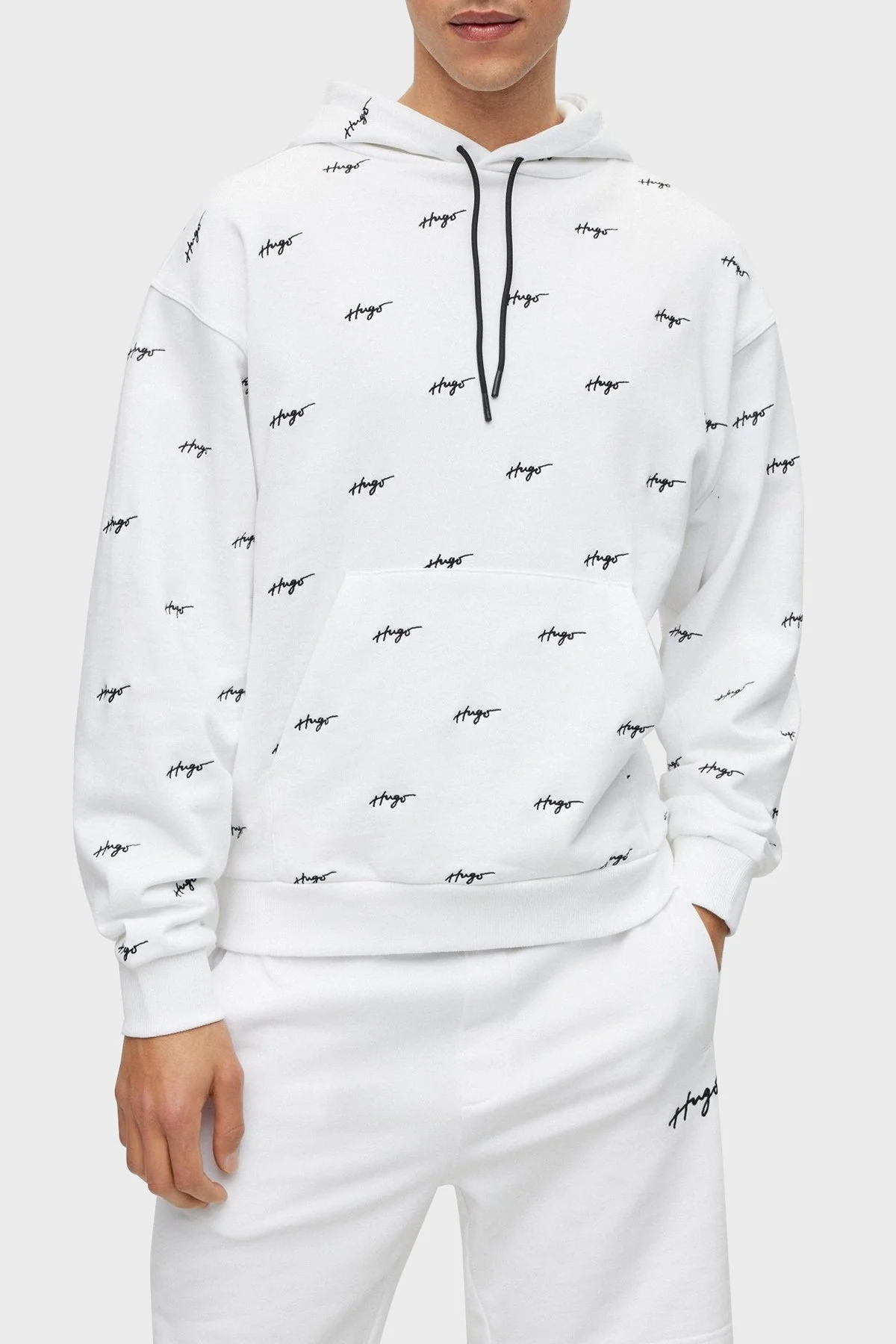 Hugo Pamuklu Havlu Kumaştan El Yazısı Logolu Cepli Relaxed Fit Erkek Sweat 50486459 100 BEYAZ - 1