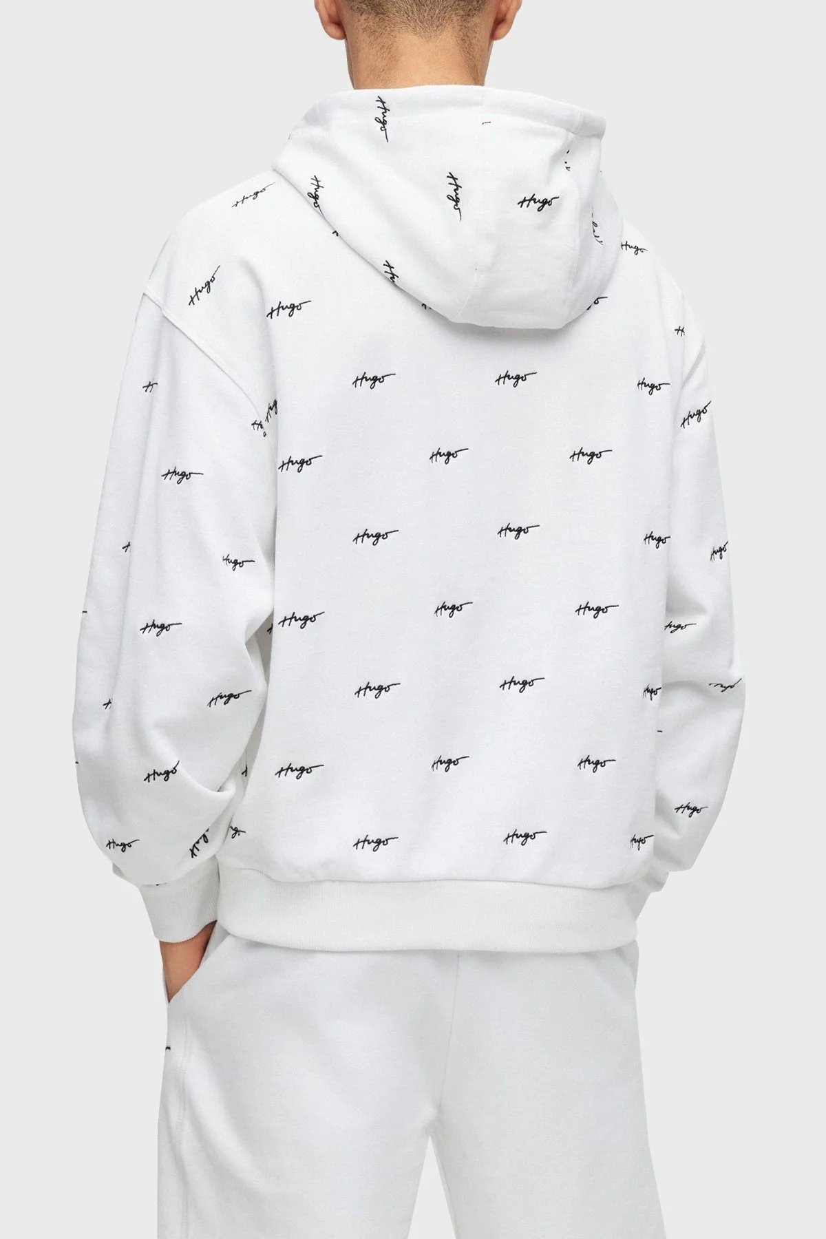 Hugo Pamuklu Havlu Kumaştan El Yazısı Logolu Cepli Relaxed Fit Erkek Sweat 50486459 100 BEYAZ - 3