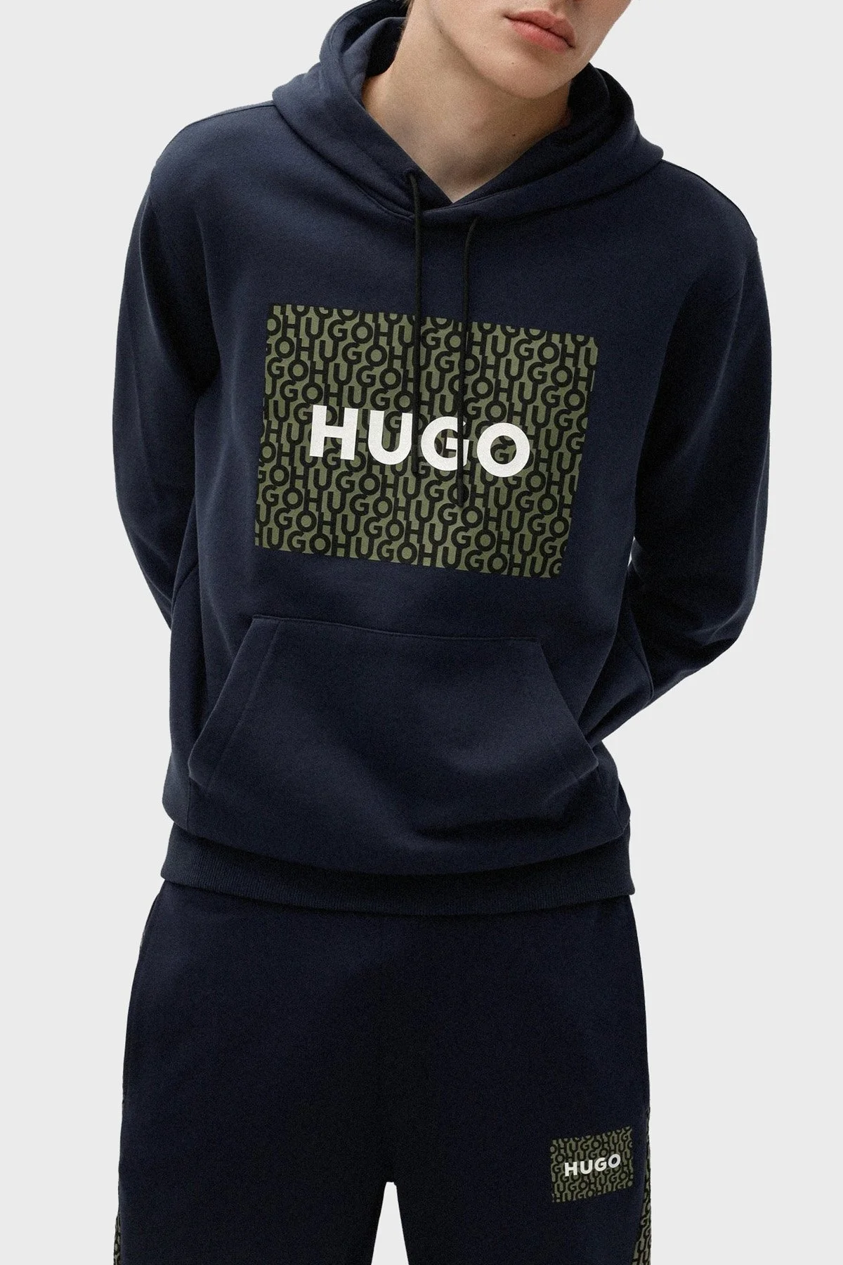 Hugo Pamuklu Kanguru Cepli Relaxed Fit Kapüşonlu Erkek Sweat 50473875 405 LACİVERT - 1