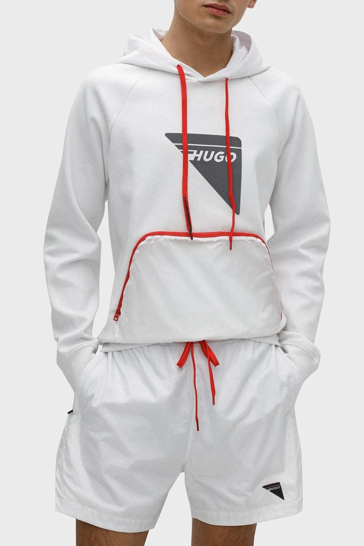 Hugo Pamuklu Kanguru Cepli Slim Fit Kapüşonlu Erkek Sweat 50472920 100 BEYAZ - 1