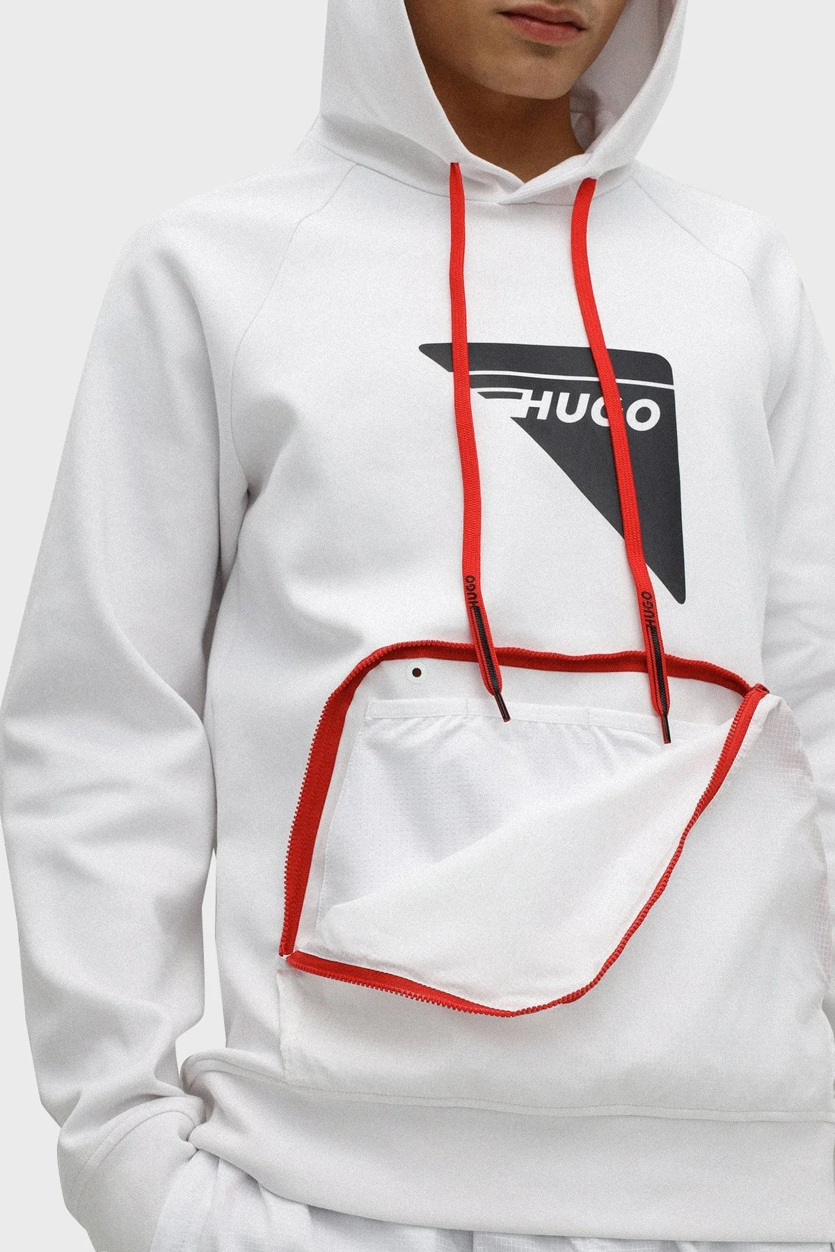 Hugo Pamuklu Kanguru Cepli Slim Fit Kapüşonlu Erkek Sweat 50472920 100 BEYAZ - 4