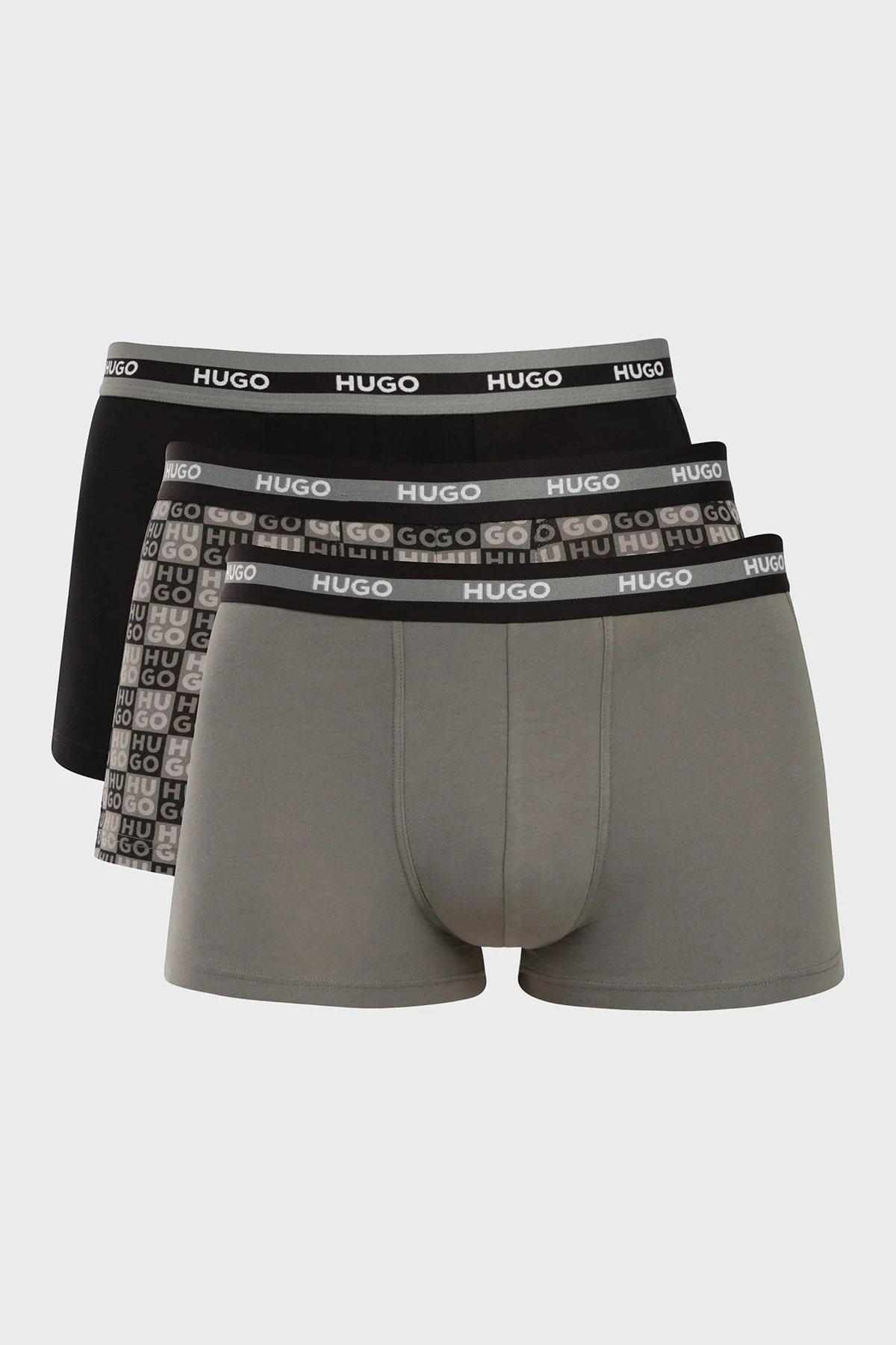 Hugo Pamuklu Logolu 3 Pack Erkek Boxer 50545668 996 SİYAH HAKİ ANTRASİT - 1
