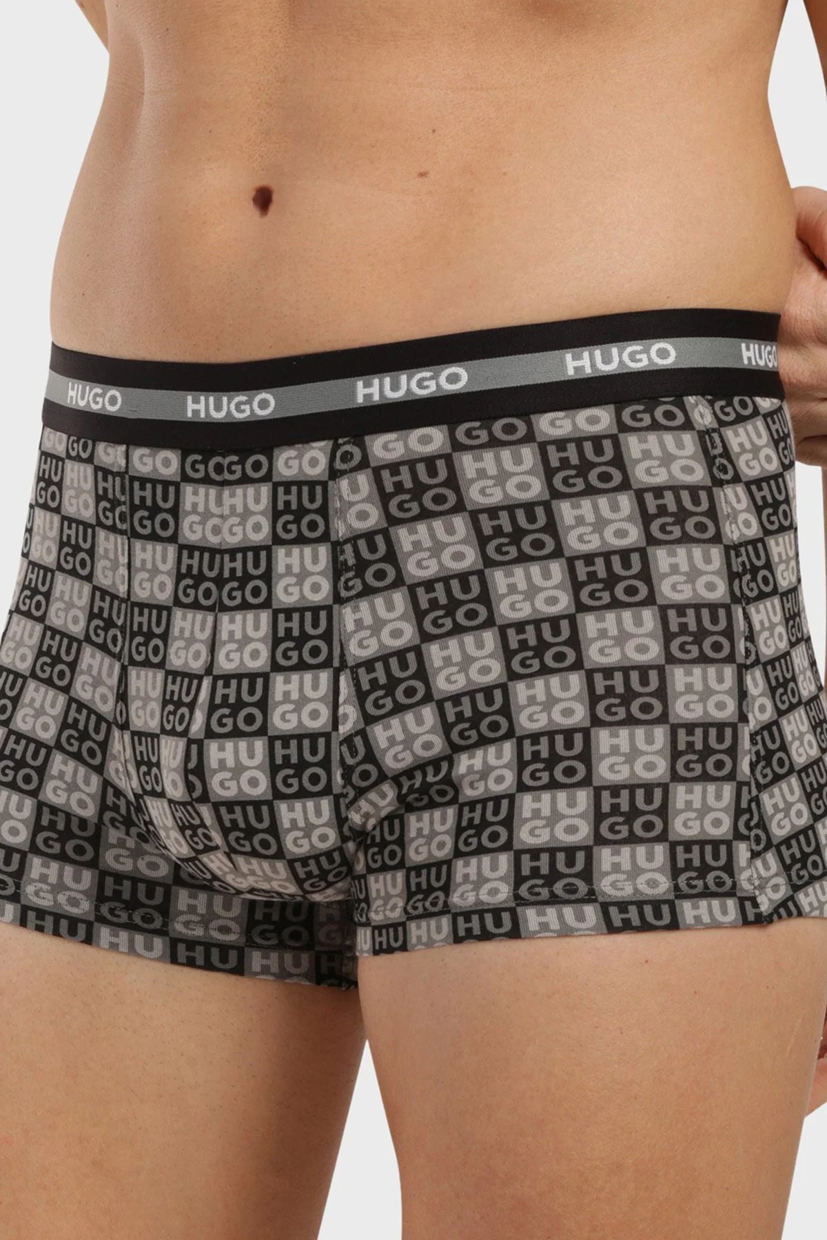 Hugo Pamuklu Logolu 3 Pack Erkek Boxer 50545668 996 SİYAH HAKİ ANTRASİT - 2
