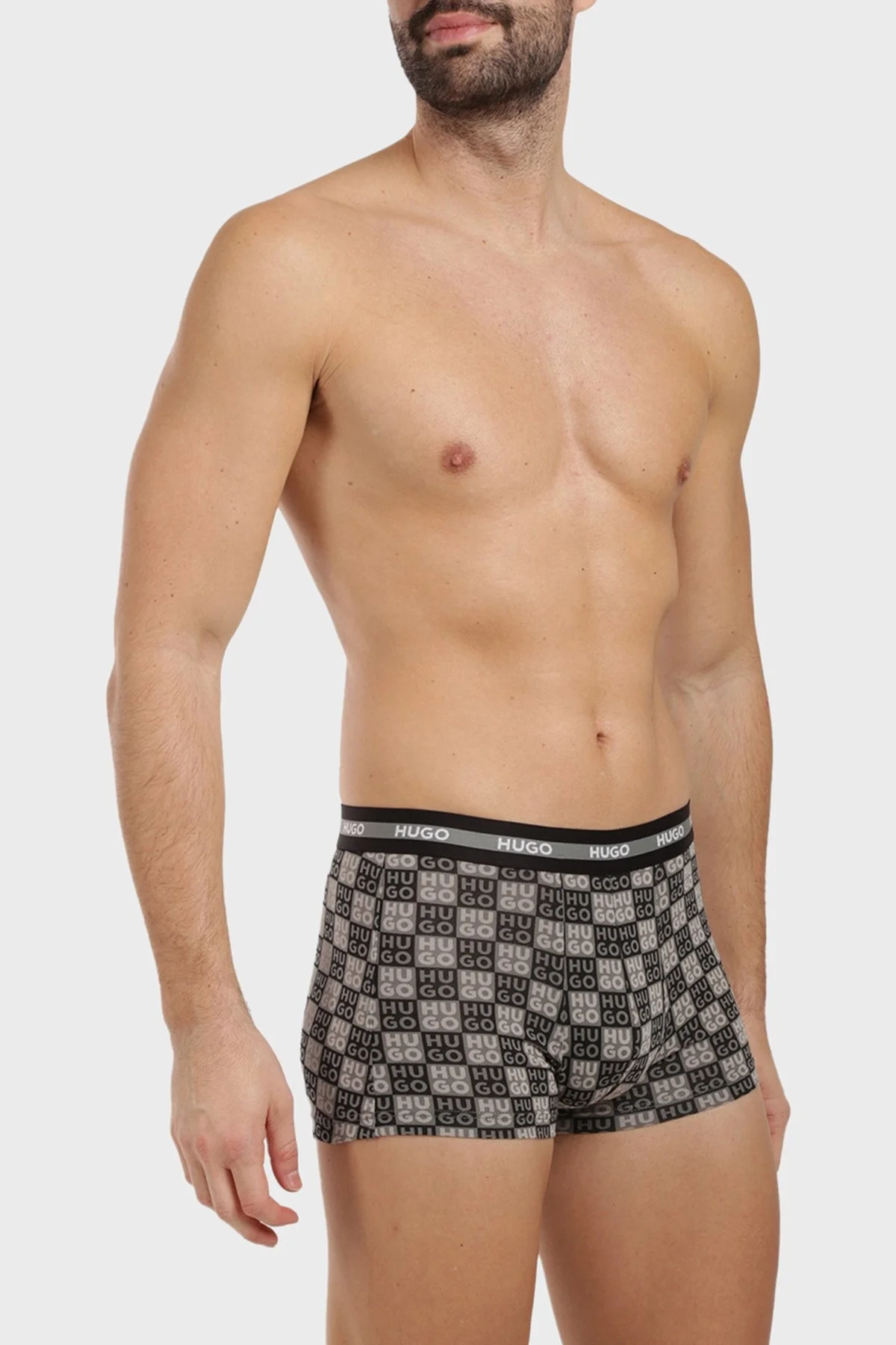 Hugo Pamuklu Logolu 3 Pack Erkek Boxer 50545668 996 SİYAH HAKİ ANTRASİT - 3