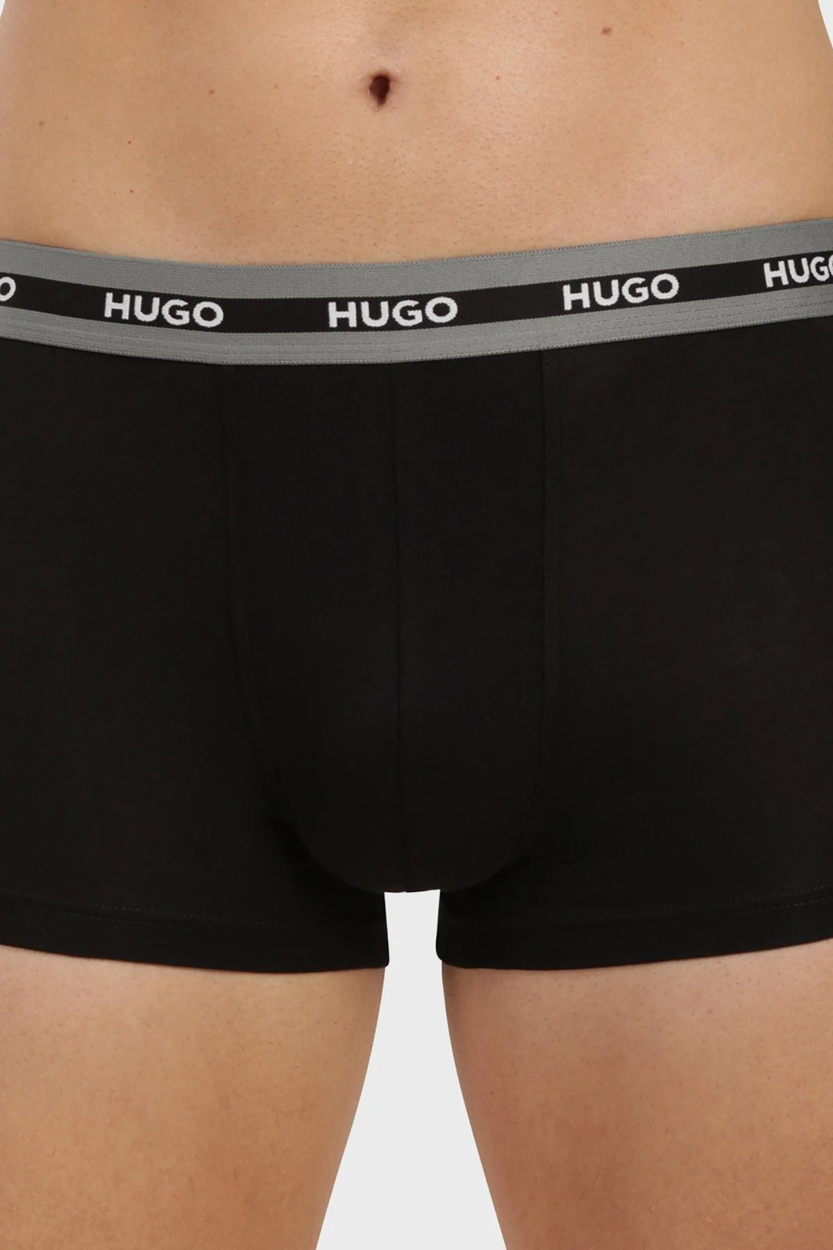 Hugo Pamuklu Logolu 3 Pack Erkek Boxer 50545668 996 SİYAH HAKİ ANTRASİT - 5