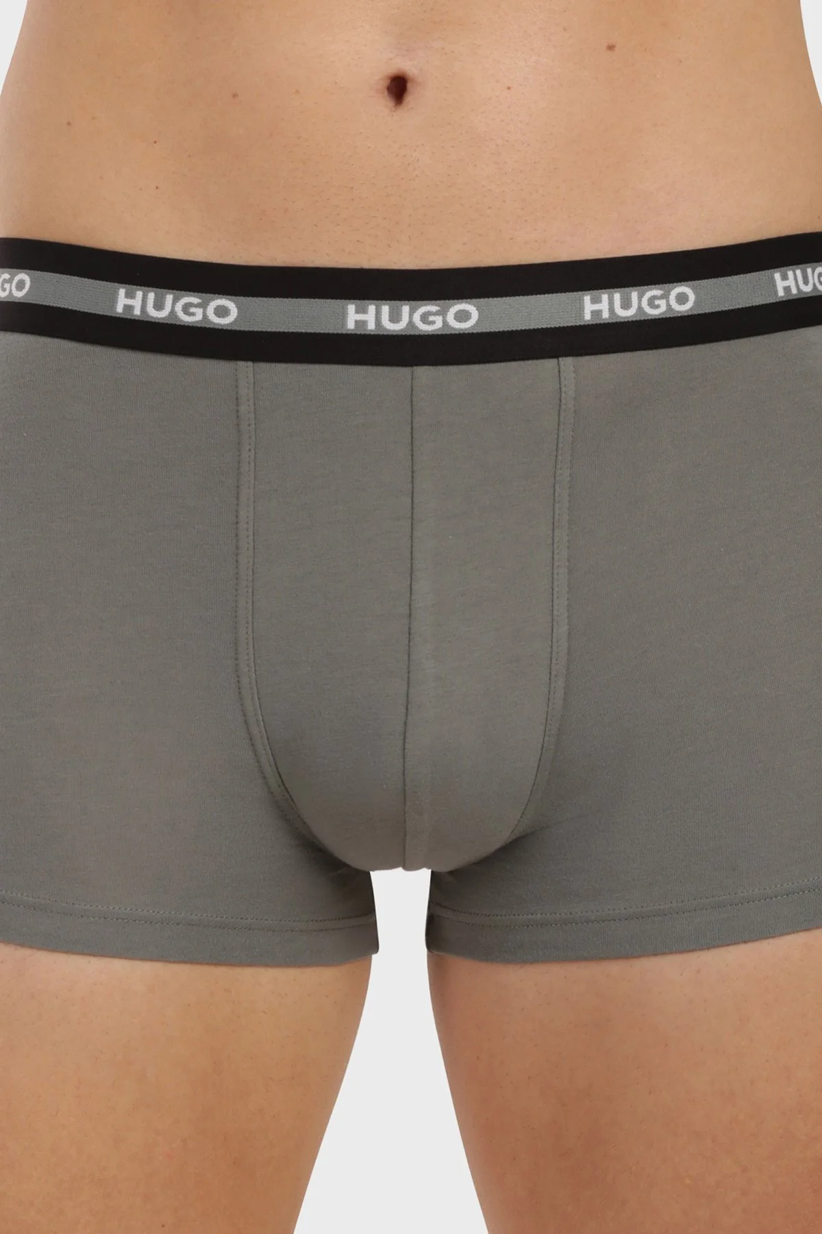 Hugo Pamuklu Logolu 3 Pack Erkek Boxer 50545668 996 SİYAH HAKİ ANTRASİT - 6