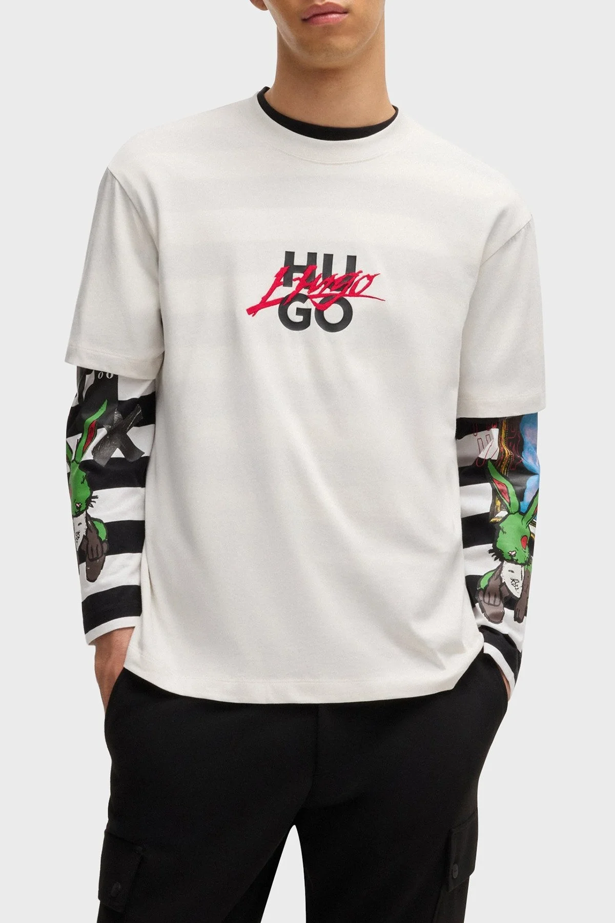 Hugo Pamuklu Logolu Regular Fit Bisiklet Yaka Jarse Erkek T Shirt 50521076 101 BEYAZ - 6