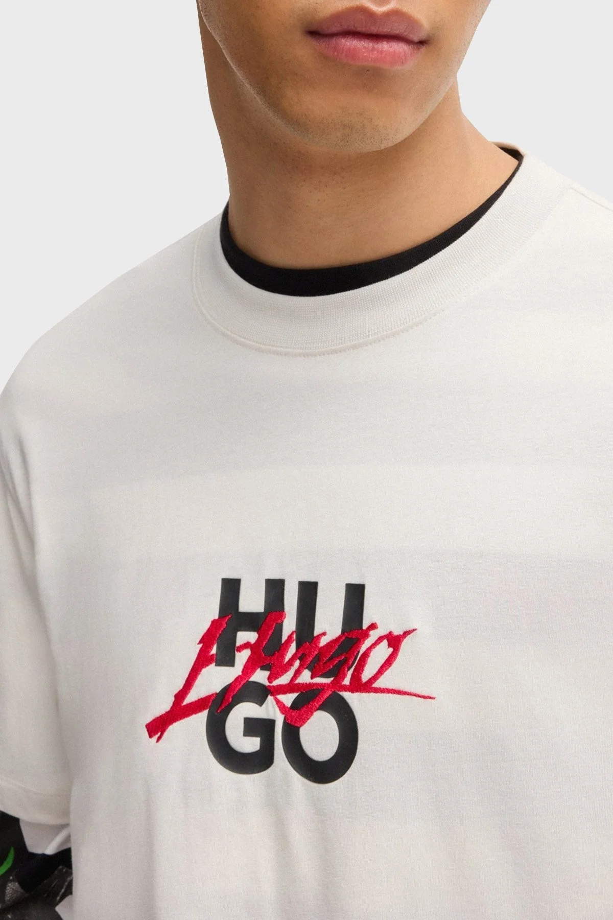 Hugo Pamuklu Logolu Regular Fit Bisiklet Yaka Jarse Erkek T Shirt 50521076 101 BEYAZ - 9