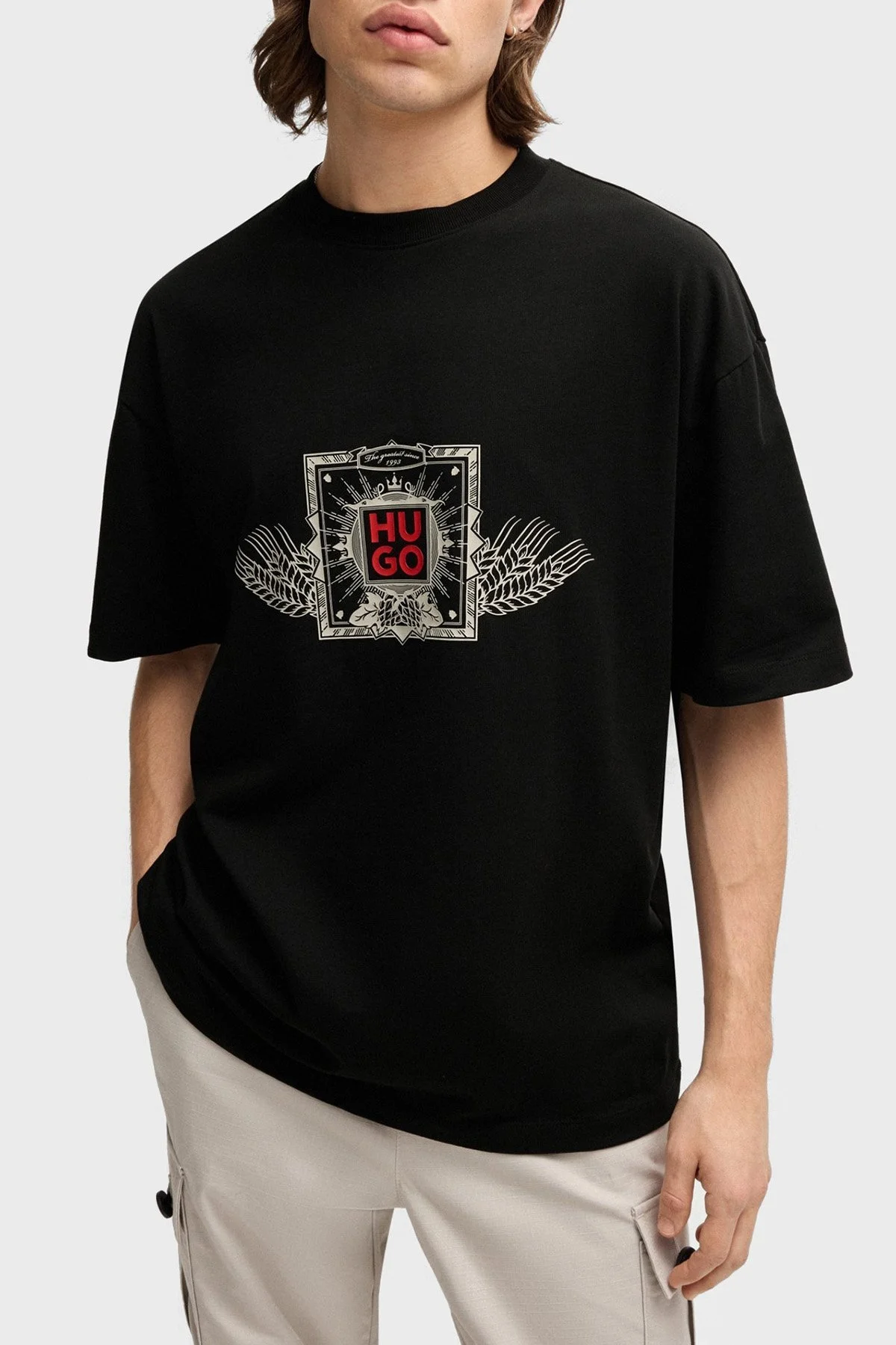 Hugo Pamuklu Oversize Fit Bisiklet Yaka Erkek T Shirt 50513830 001 SİYAH - 6