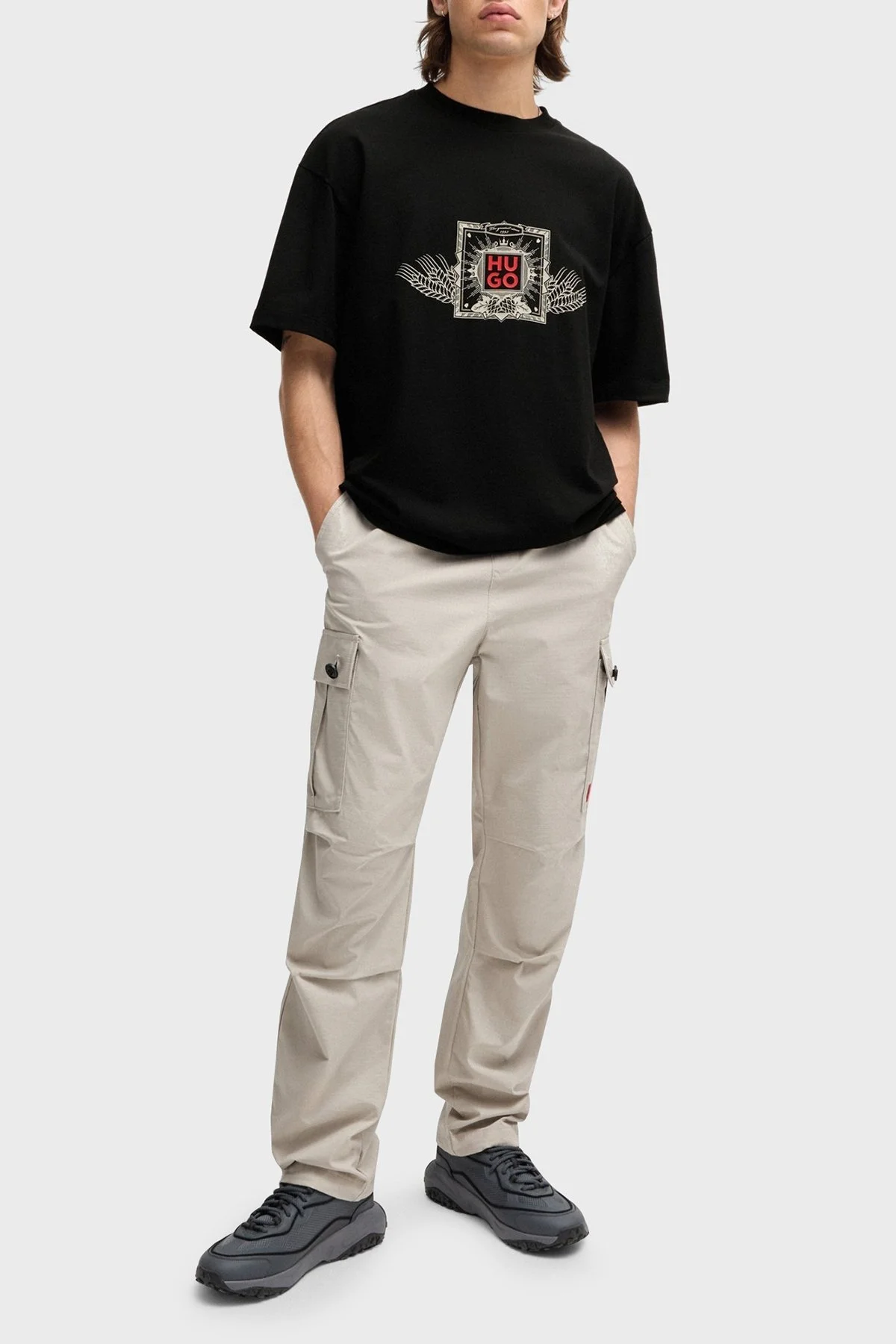 Hugo Pamuklu Oversize Fit Bisiklet Yaka Erkek T Shirt 50513830 001 SİYAH - 7