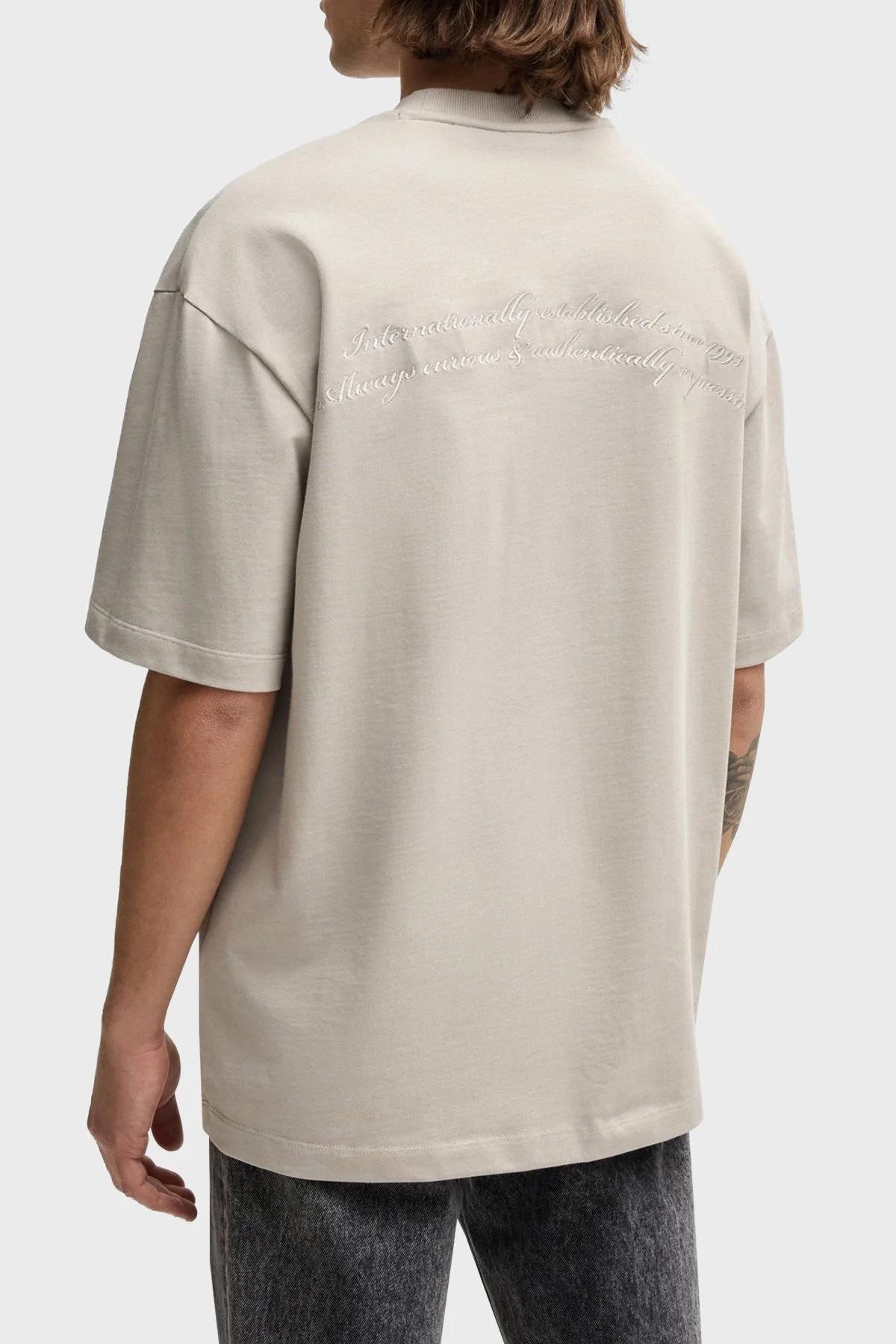 Hugo Pamuklu Oversize Fit Bisiklet Yaka Erkek T Shirt 50513830 055 GRİ - 2