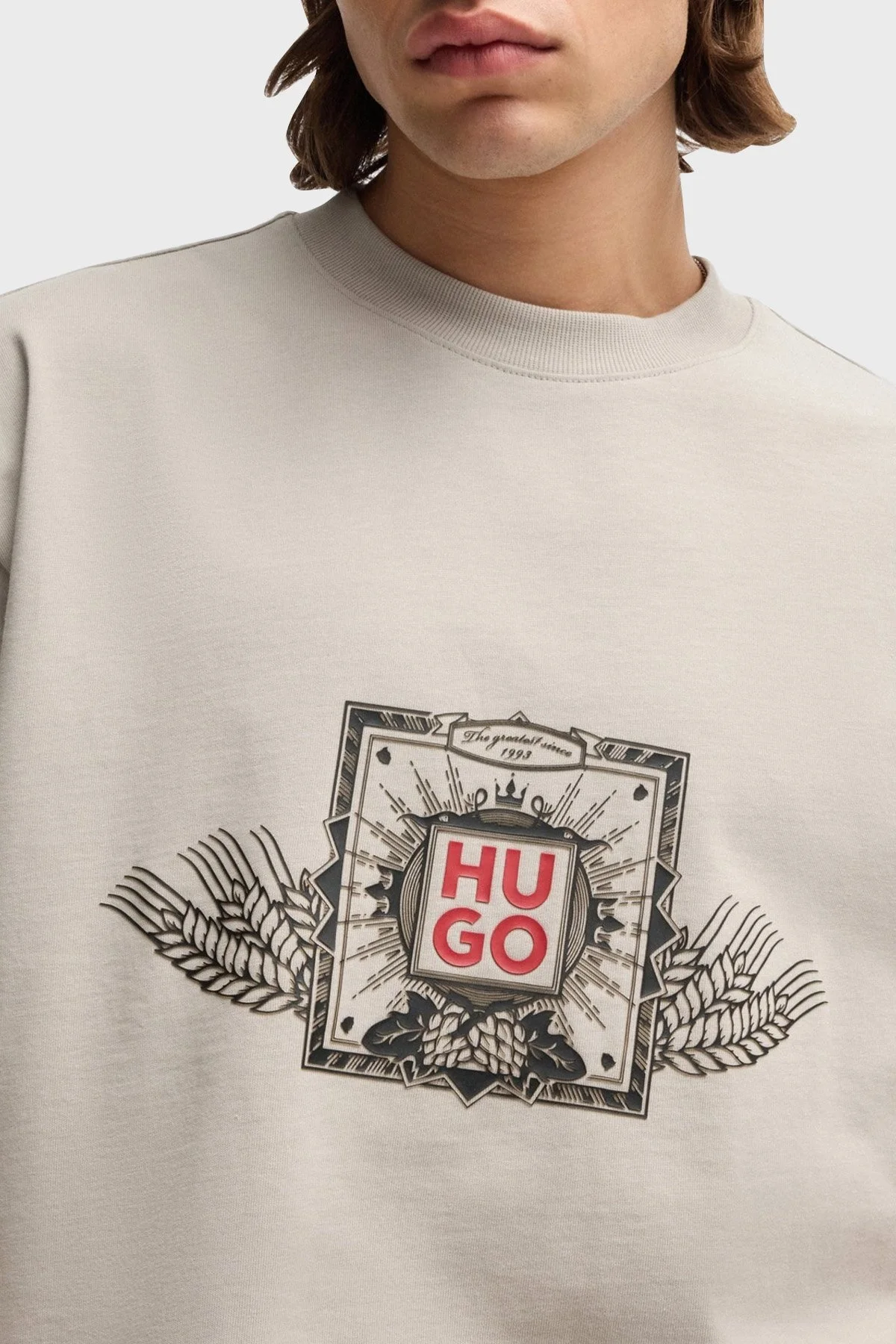 Hugo Pamuklu Oversize Fit Bisiklet Yaka Erkek T Shirt 50513830 055 GRİ - 4