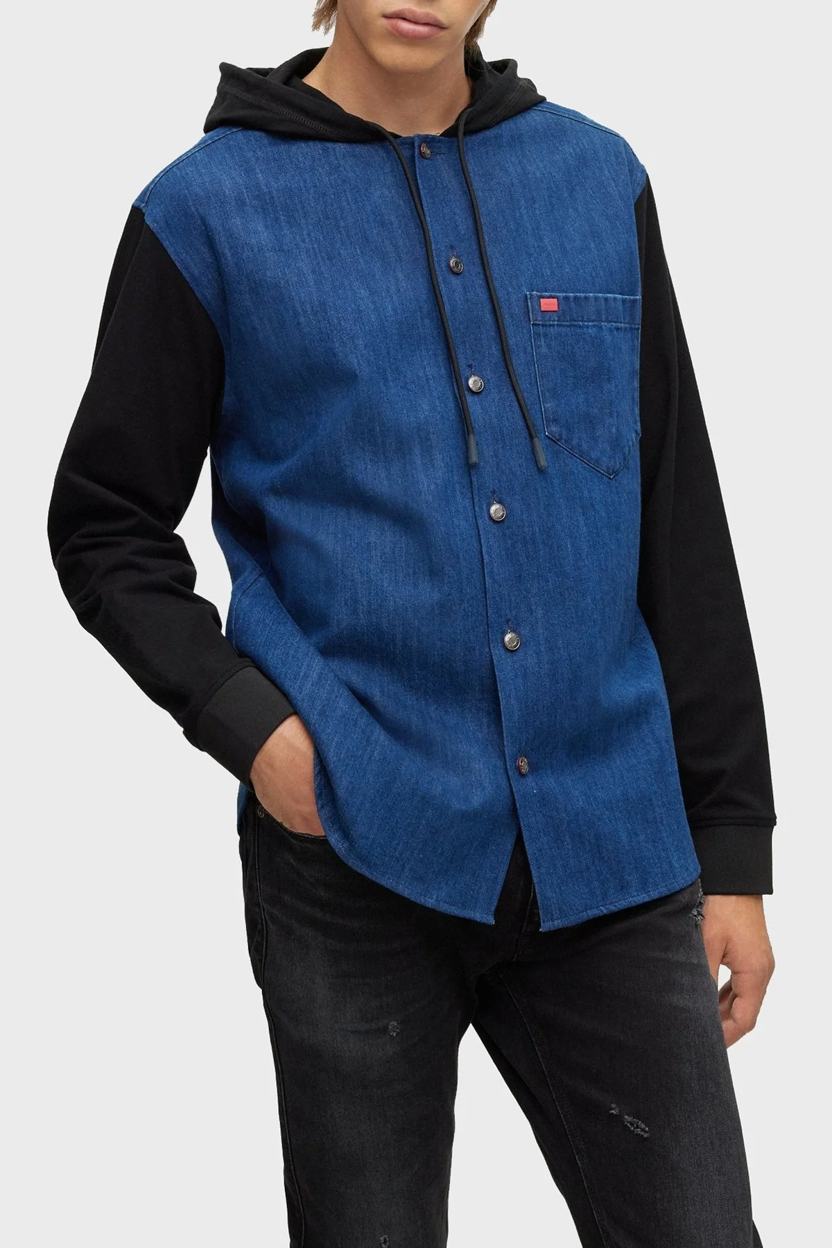 Hugo Pamuklu Oversize Fit Tek Cepli Kapüşonlu Erkek Gömlek 50484388 452 LACİVERT - 1