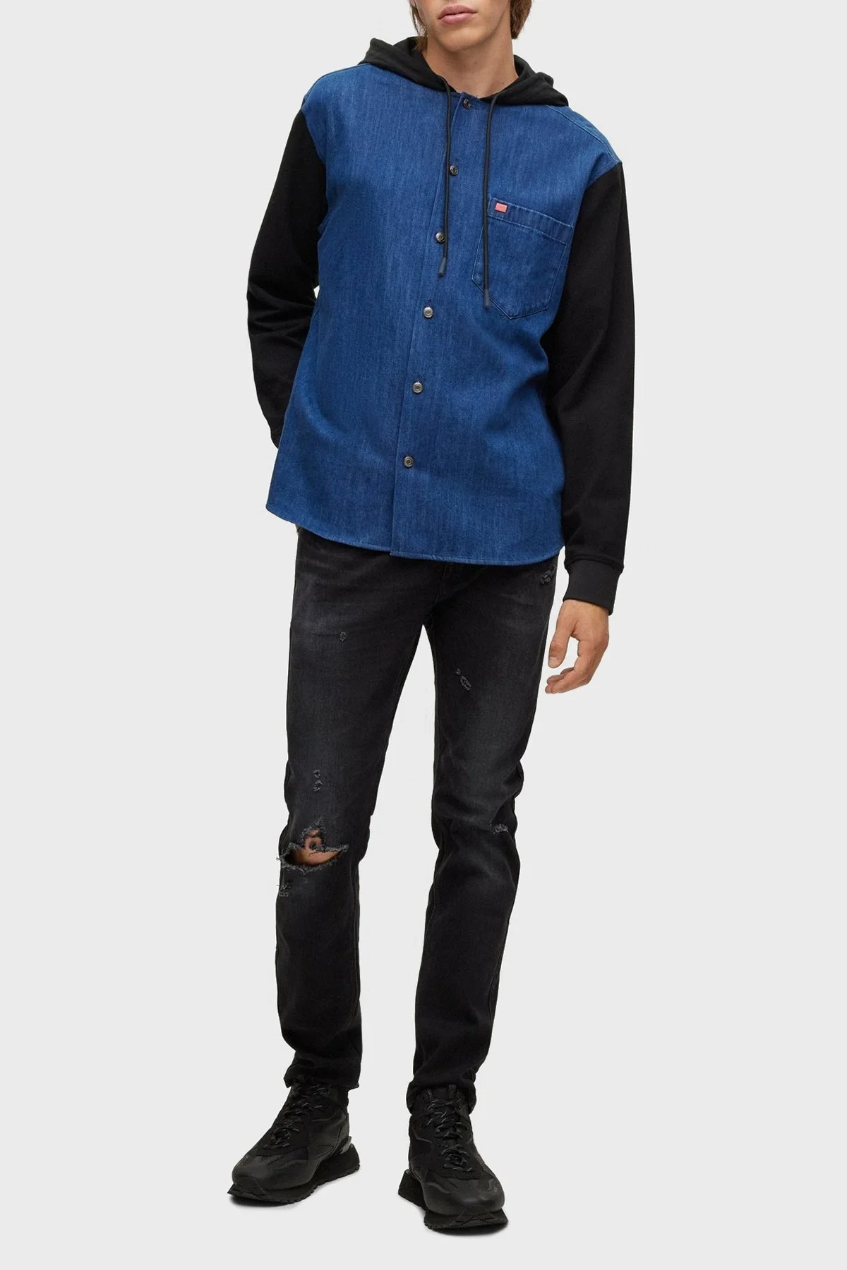 Hugo Pamuklu Oversize Fit Tek Cepli Kapüşonlu Erkek Gömlek 50484388 452 LACİVERT - 2