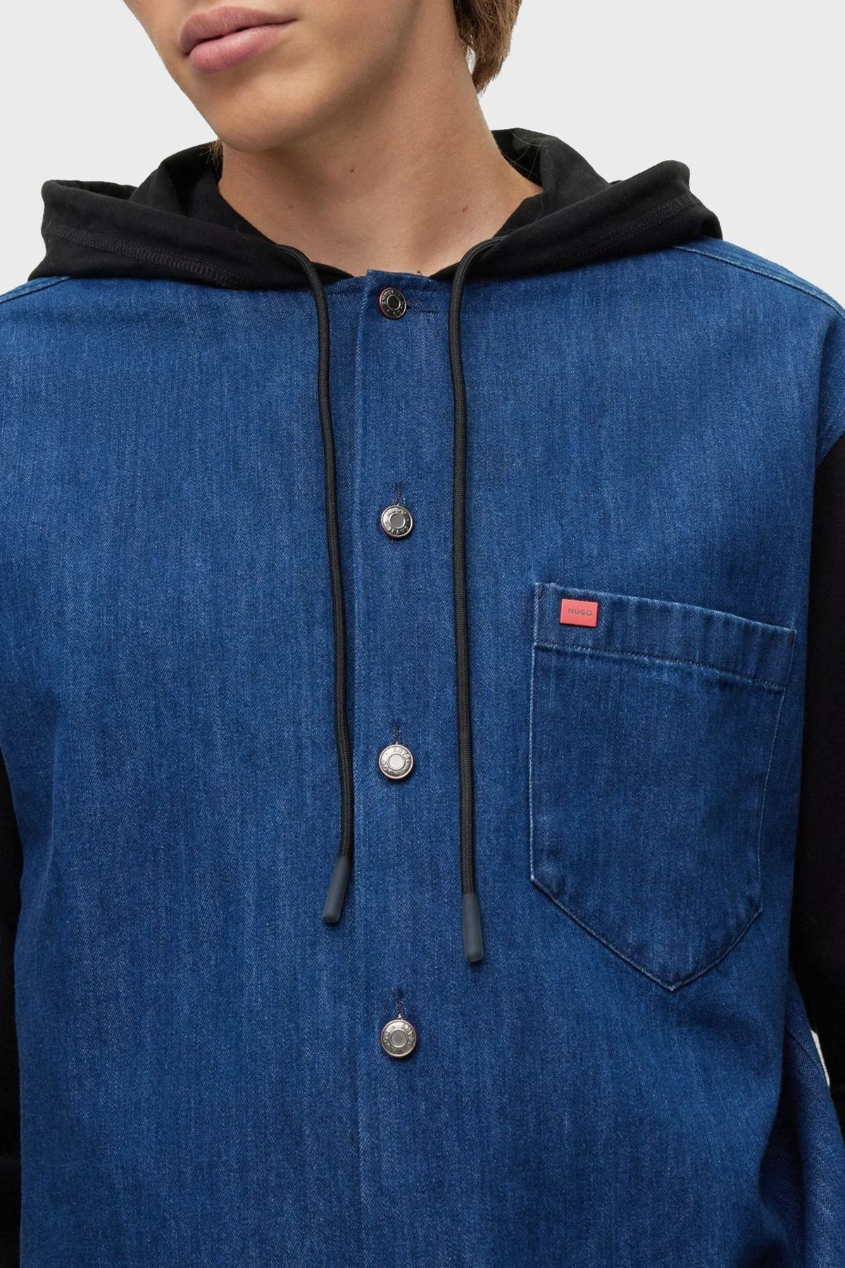 Hugo Pamuklu Oversize Fit Tek Cepli Kapüşonlu Erkek Gömlek 50484388 452 LACİVERT - 4