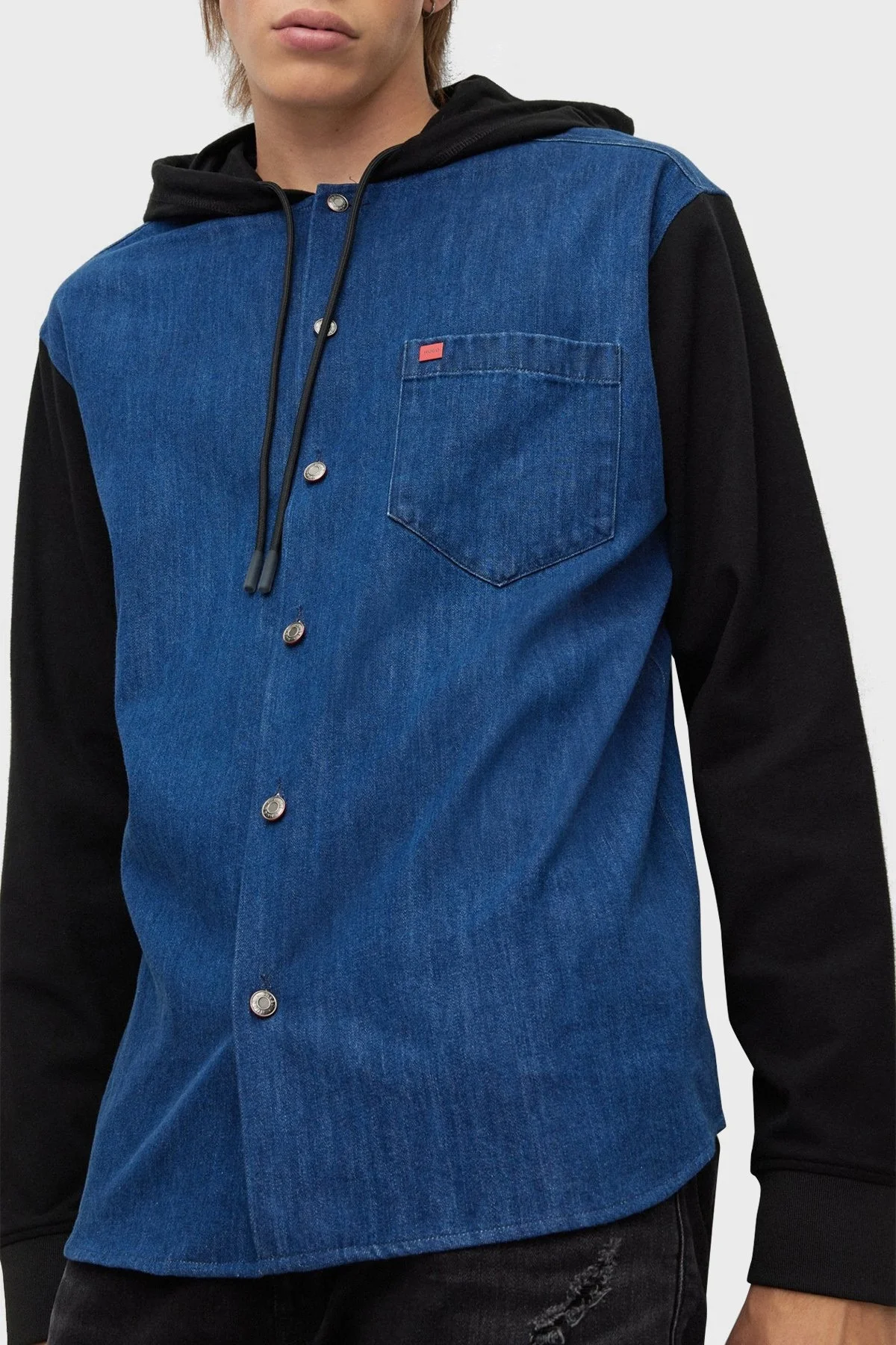 Hugo Pamuklu Oversize Fit Tek Cepli Kapüşonlu Erkek Gömlek 50484388 452 LACİVERT - 5