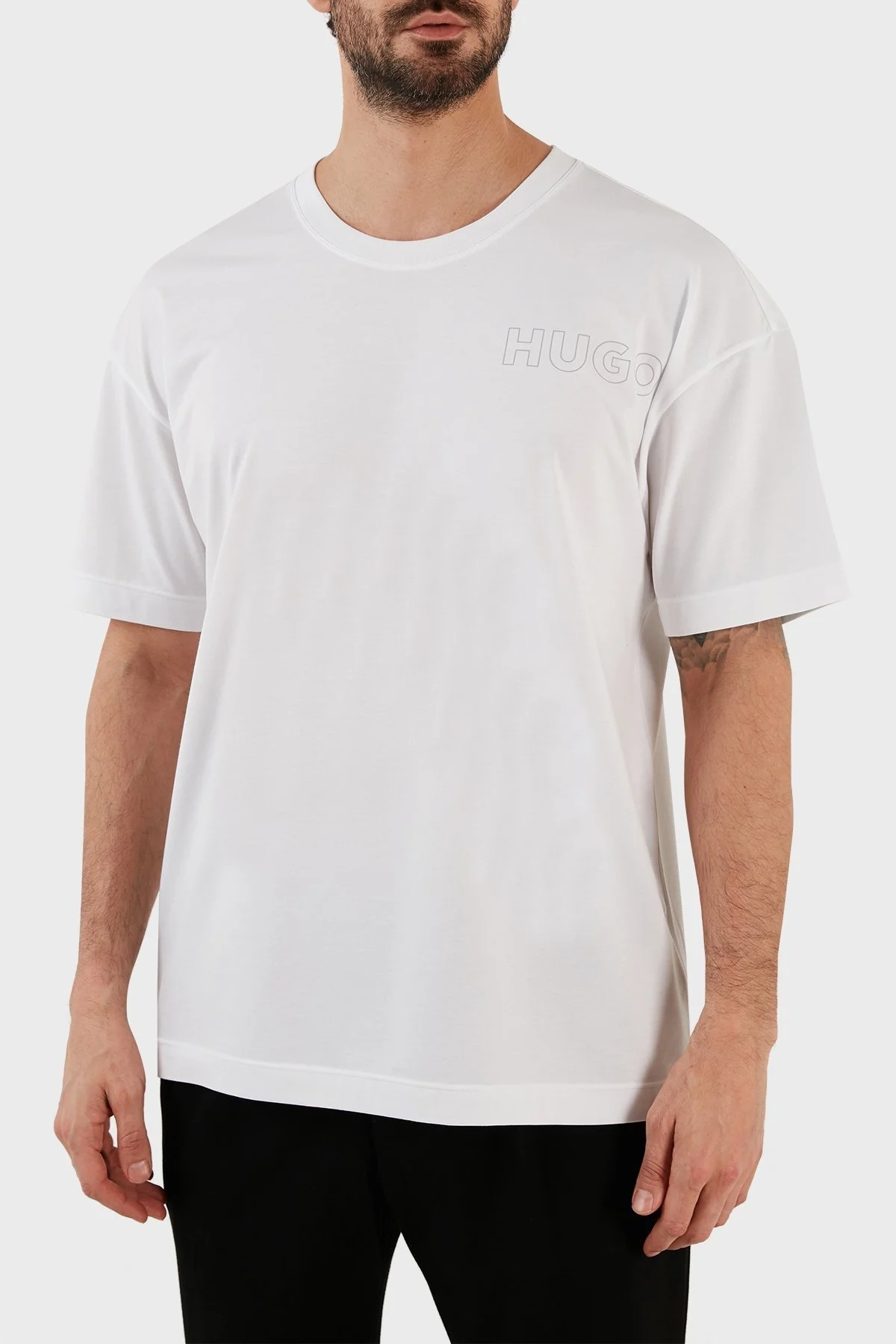 Hugo Pamuklu Regular Fit Bisiklet Yaka Erkek T Shirt 50478916 103 BEYAZ - 3