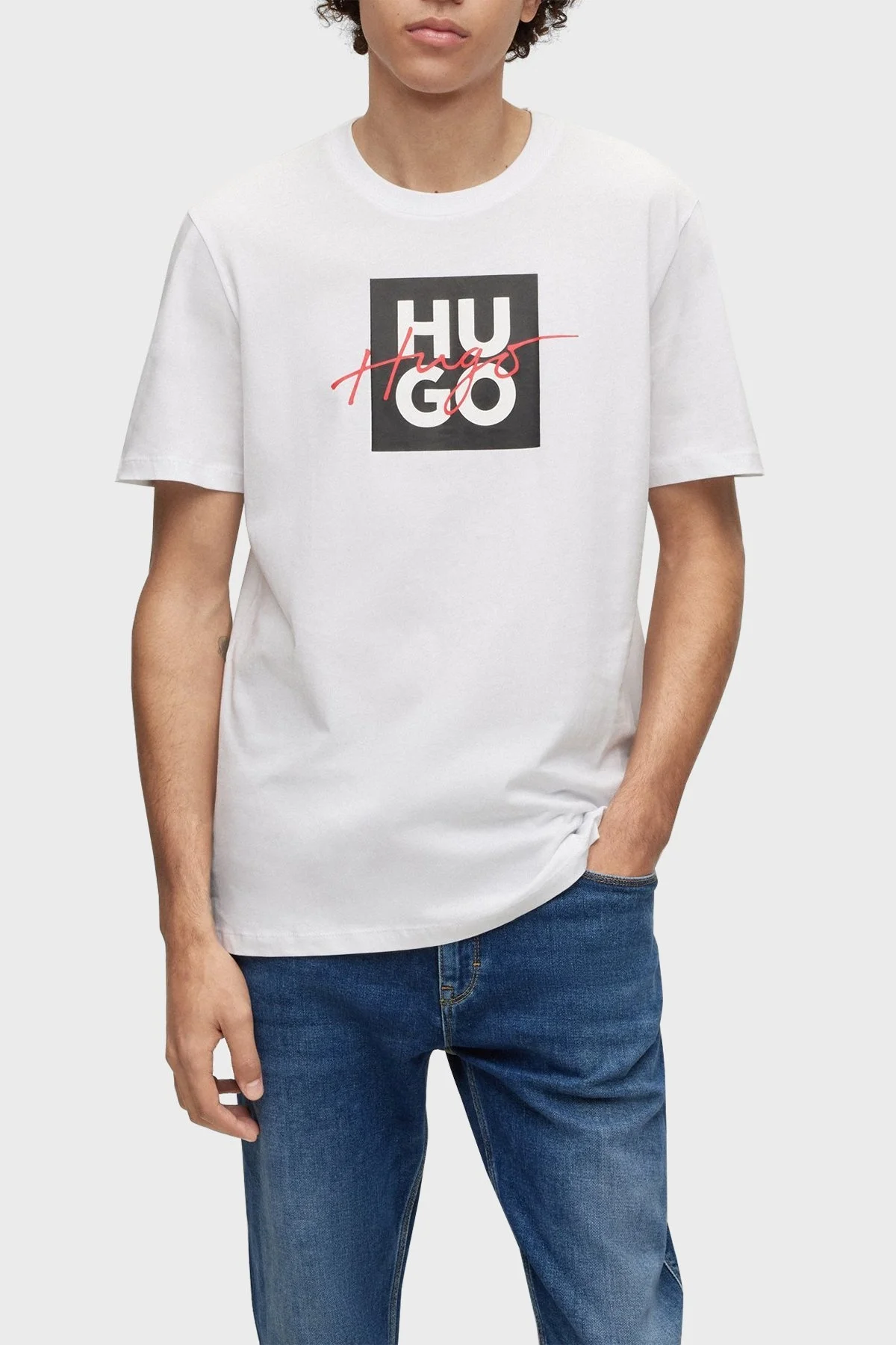 Hugo Pamuklu Regular Fit Bisiklet Yaka Erkek T Shirt 50484217 100 BEYAZ - 1