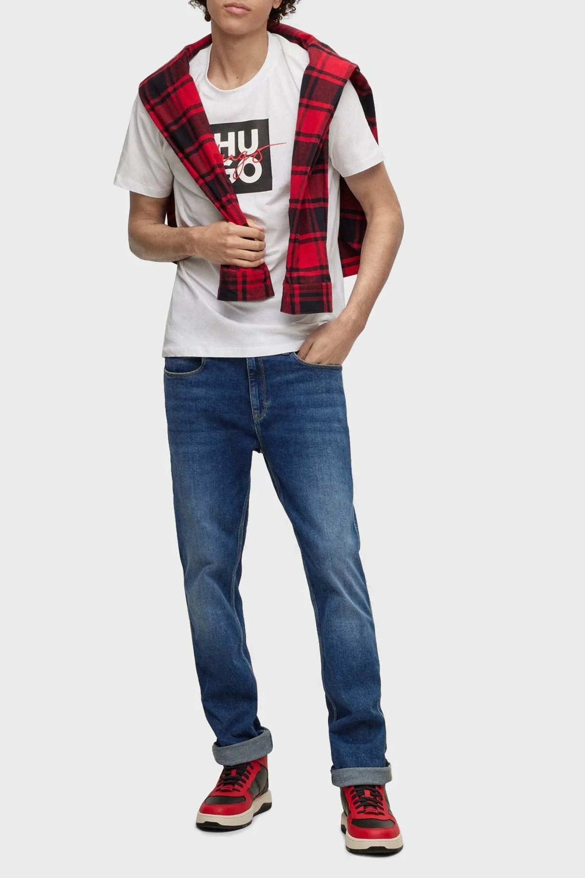 Hugo Pamuklu Regular Fit Bisiklet Yaka Erkek T Shirt 50484217 100 BEYAZ - 2