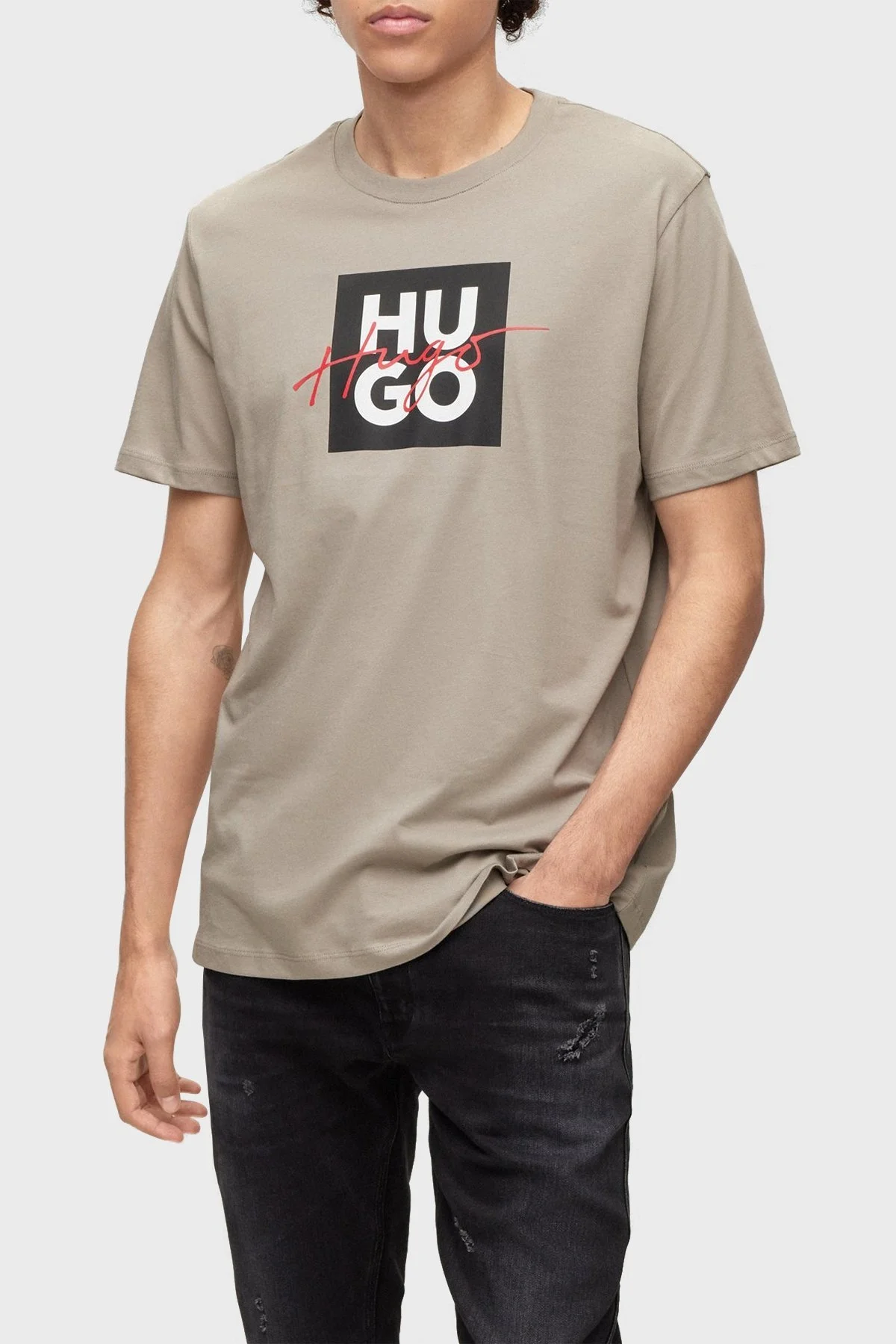 Hugo Pamuklu Regular Fit Bisiklet Yaka Erkek T Shirt 50484217 260 BEJ - 1