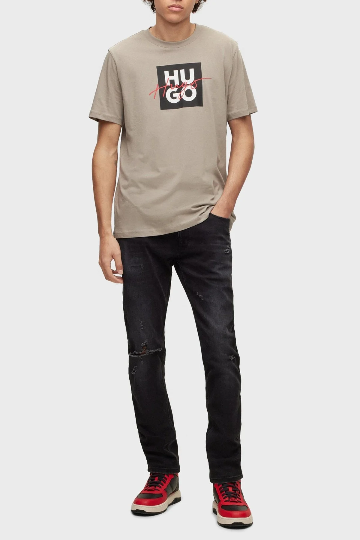 Hugo Pamuklu Regular Fit Bisiklet Yaka Erkek T Shirt 50484217 260 BEJ - 2