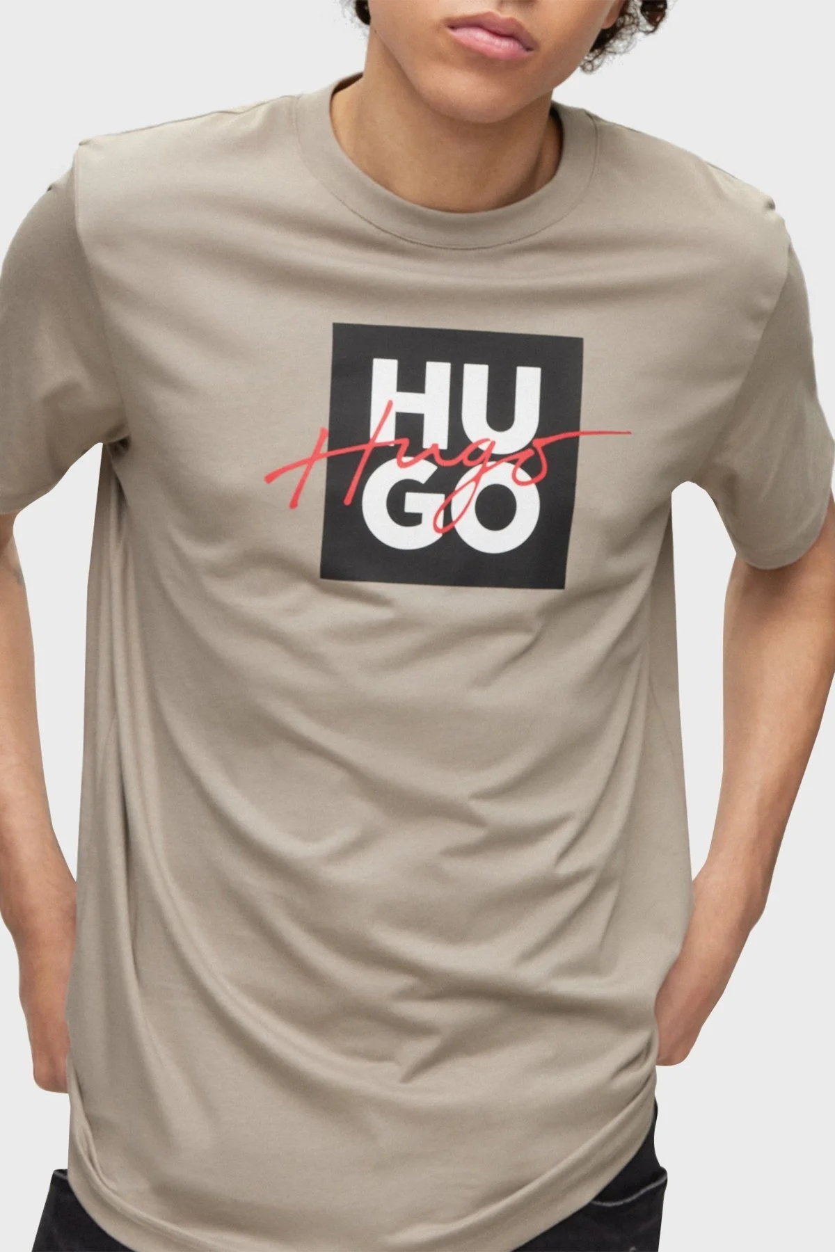 Hugo Pamuklu Regular Fit Bisiklet Yaka Erkek T Shirt 50484217 260 BEJ - 4