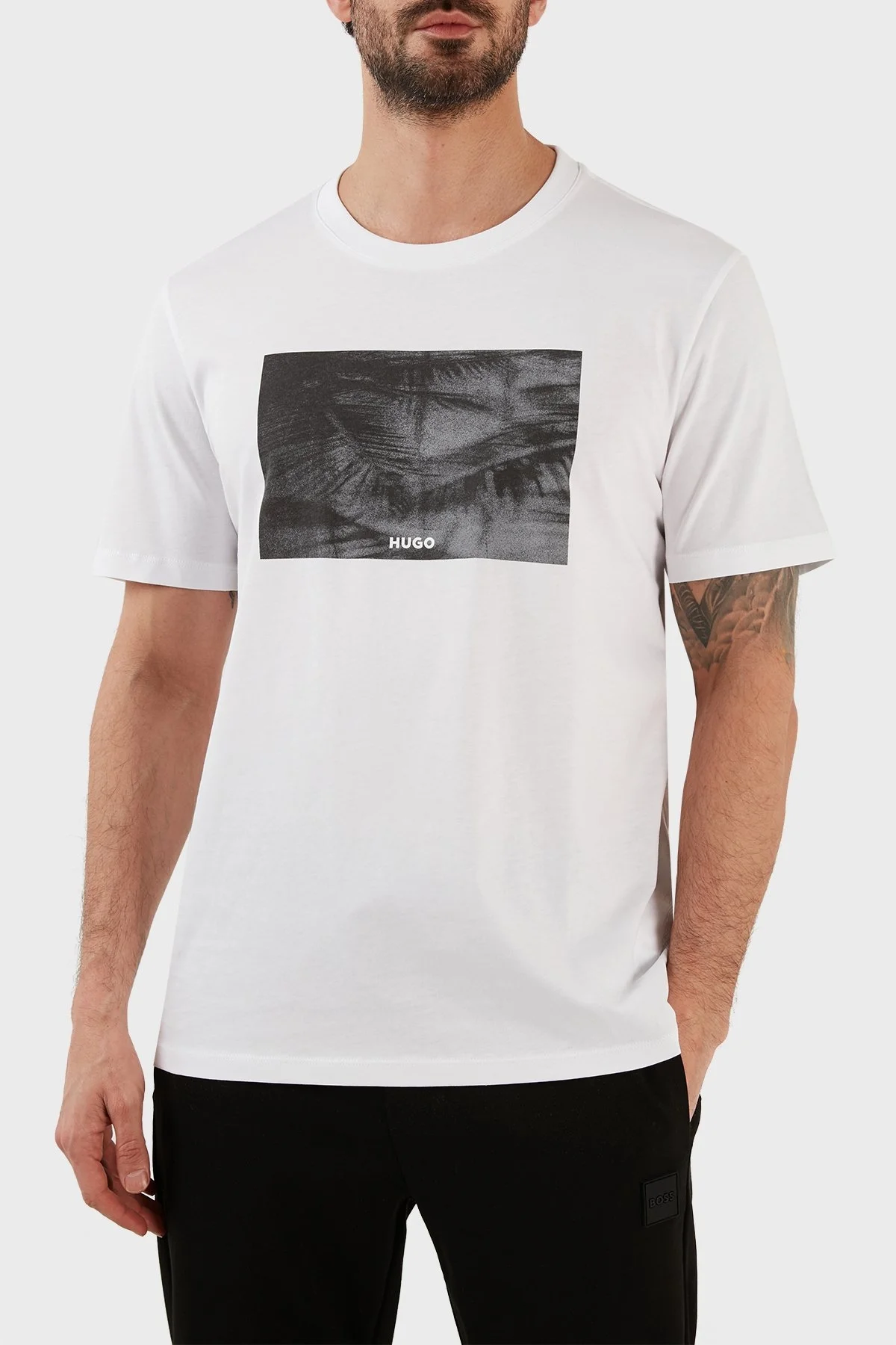 Hugo Pamuklu Regular Fit Bisiklet Yaka Erkek T Shirt 50488913 100 BEYAZ - 1