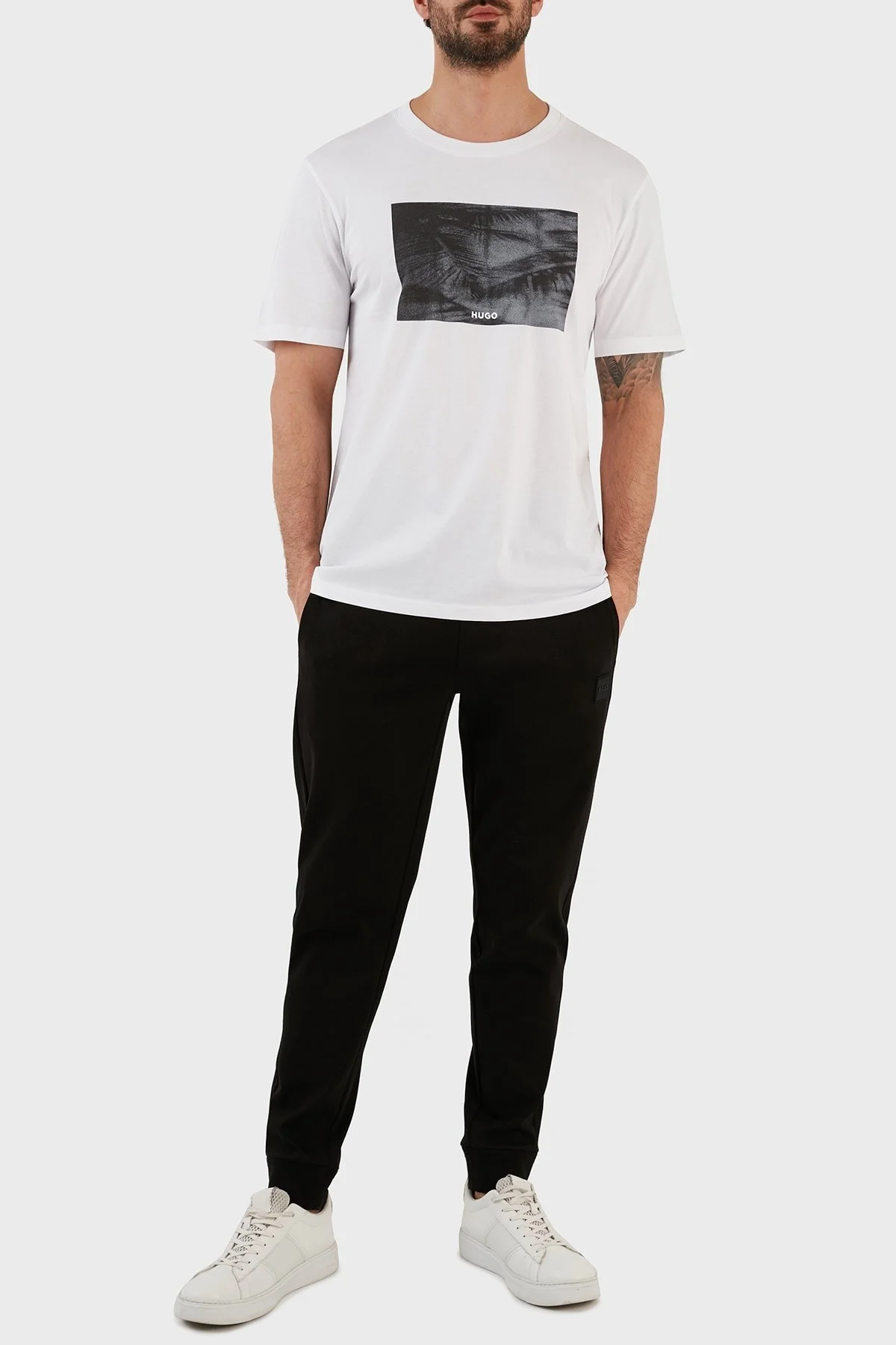 Hugo Pamuklu Regular Fit Bisiklet Yaka Erkek T Shirt 50488913 100 BEYAZ - 2