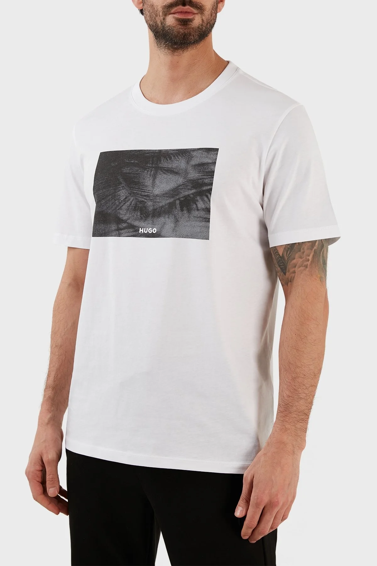 Hugo Pamuklu Regular Fit Bisiklet Yaka Erkek T Shirt 50488913 100 BEYAZ - 3