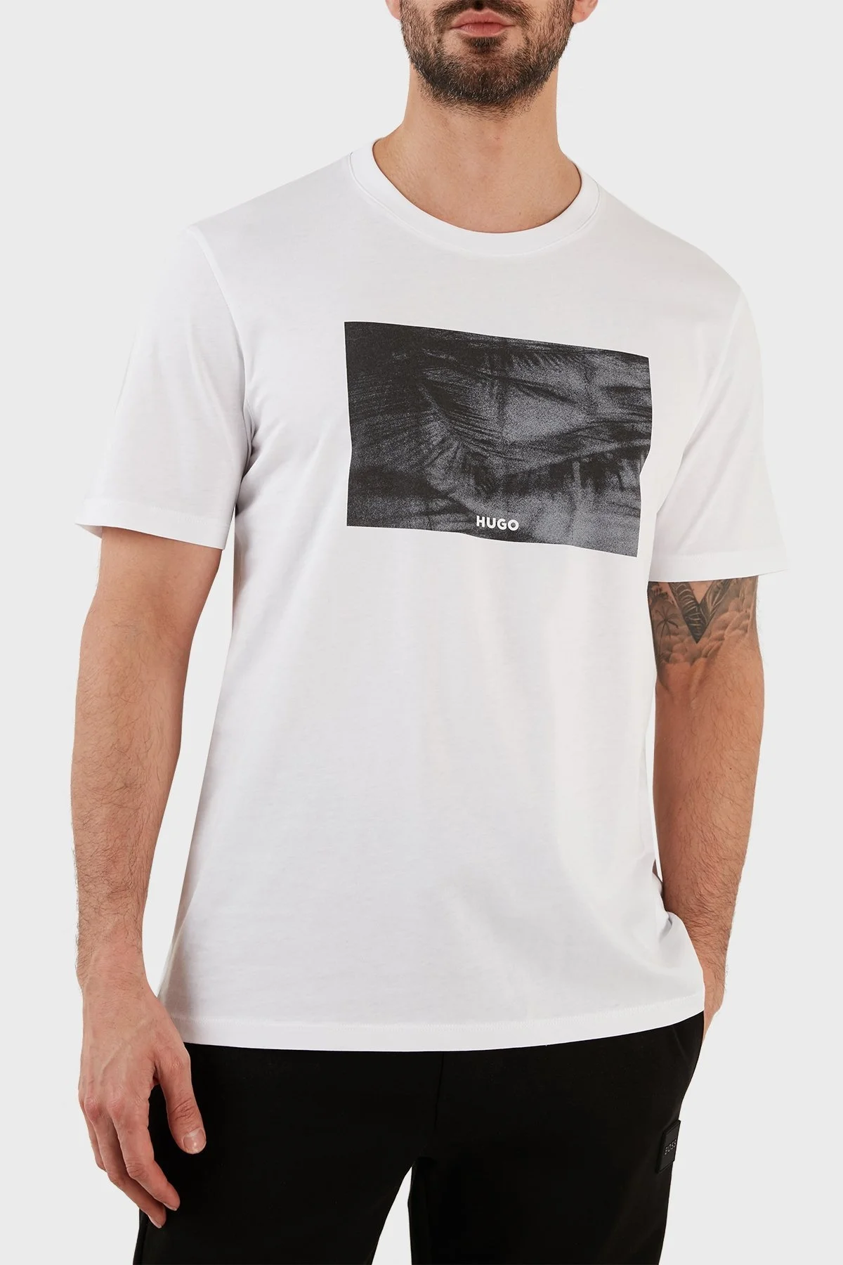 Hugo Pamuklu Regular Fit Bisiklet Yaka Erkek T Shirt 50488913 100 BEYAZ - 4