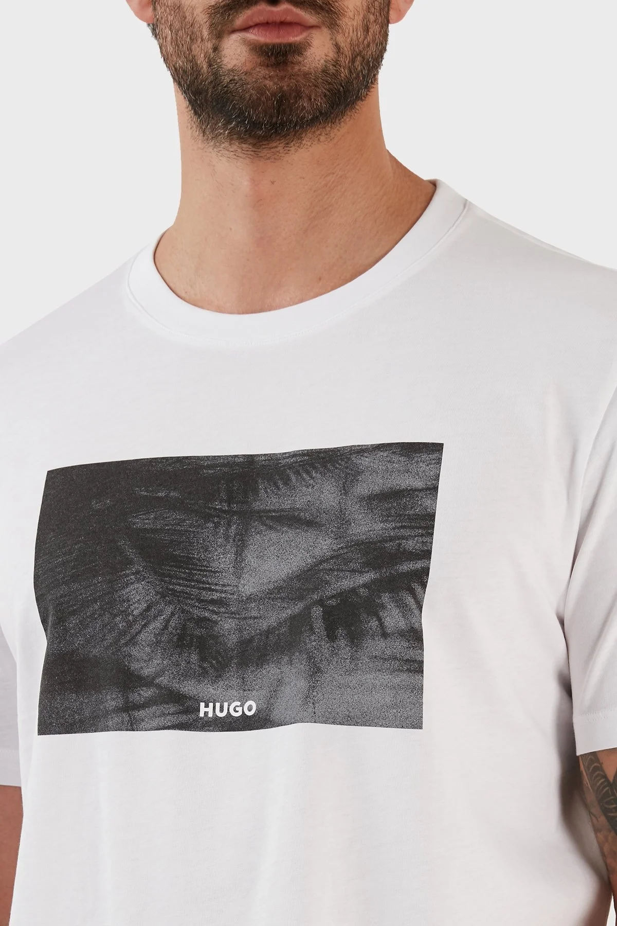 Hugo Pamuklu Regular Fit Bisiklet Yaka Erkek T Shirt 50488913 100 BEYAZ - 5