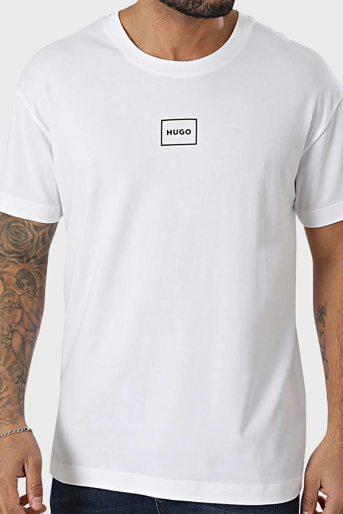 Hugo Pamuklu Regular Fit Bisiklet Yaka Logolu Erkek T Shirt 50525236 100 BEYAZ - 1