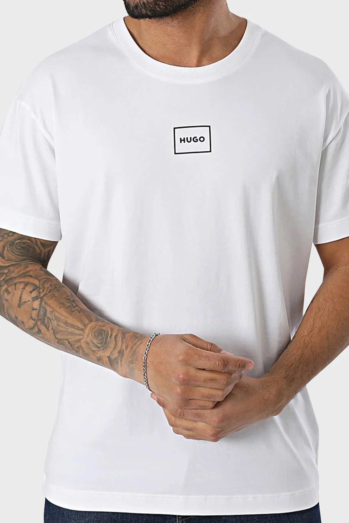 Hugo Pamuklu Regular Fit Bisiklet Yaka Logolu Erkek T Shirt 50525236 100 BEYAZ - 2