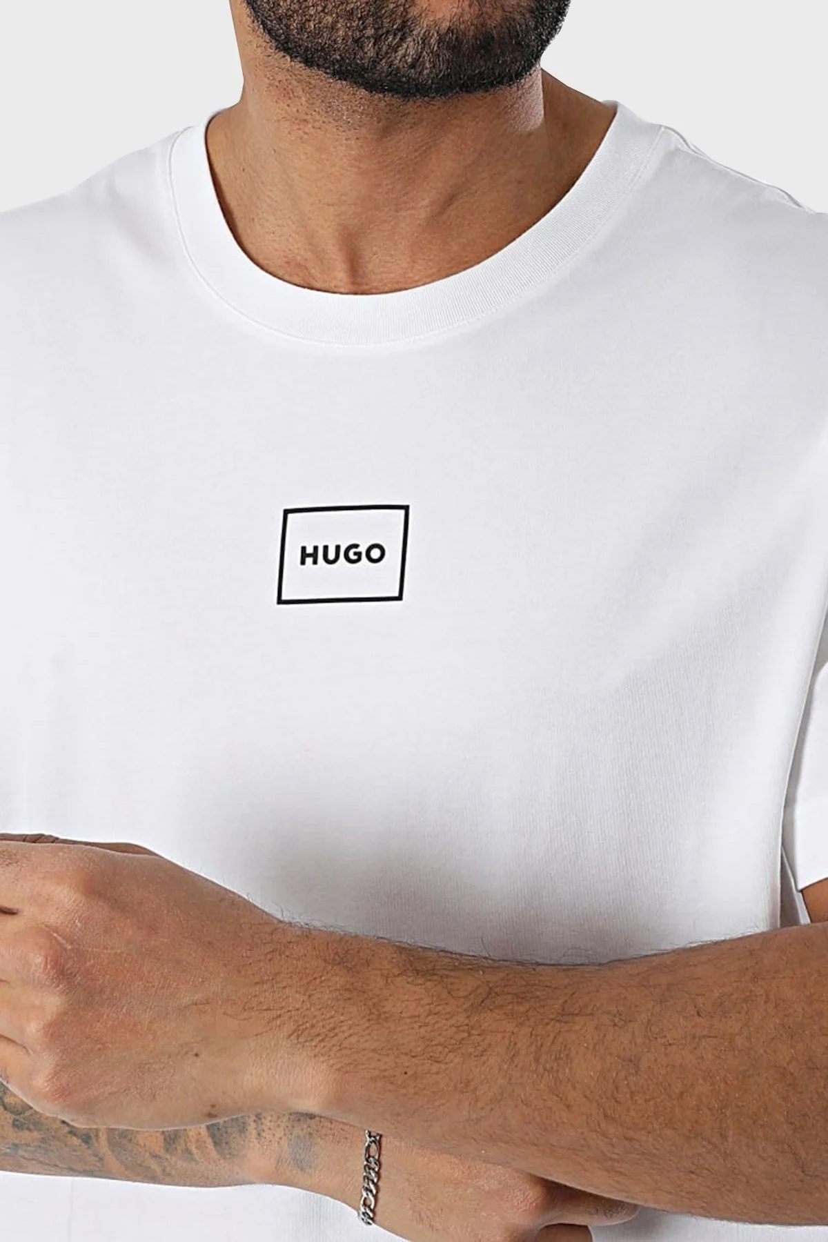 Hugo Pamuklu Regular Fit Bisiklet Yaka Logolu Erkek T Shirt 50525236 100 BEYAZ - 4